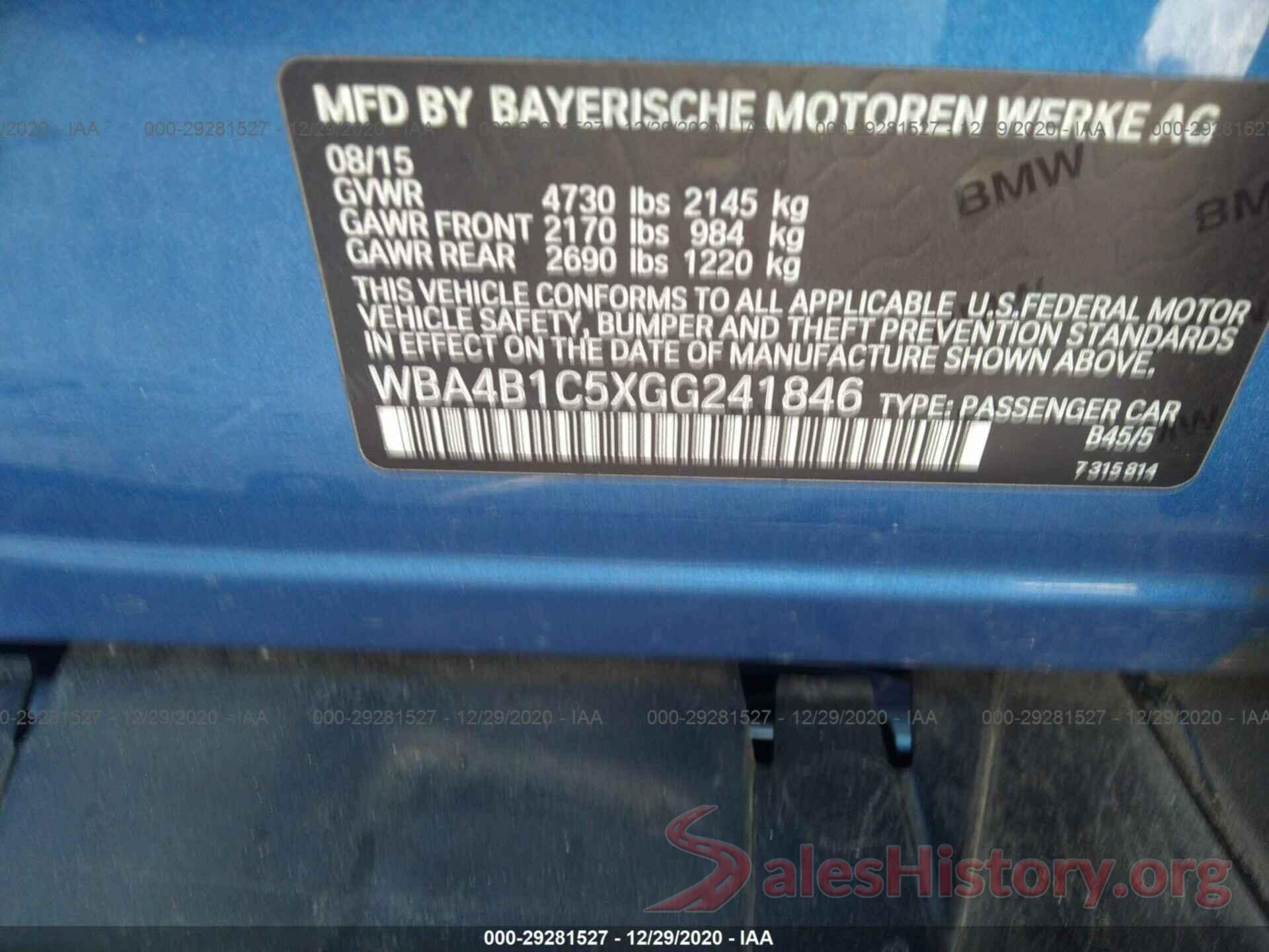 WBA4B1C5XGG241846 2016 BMW 4 SERIES