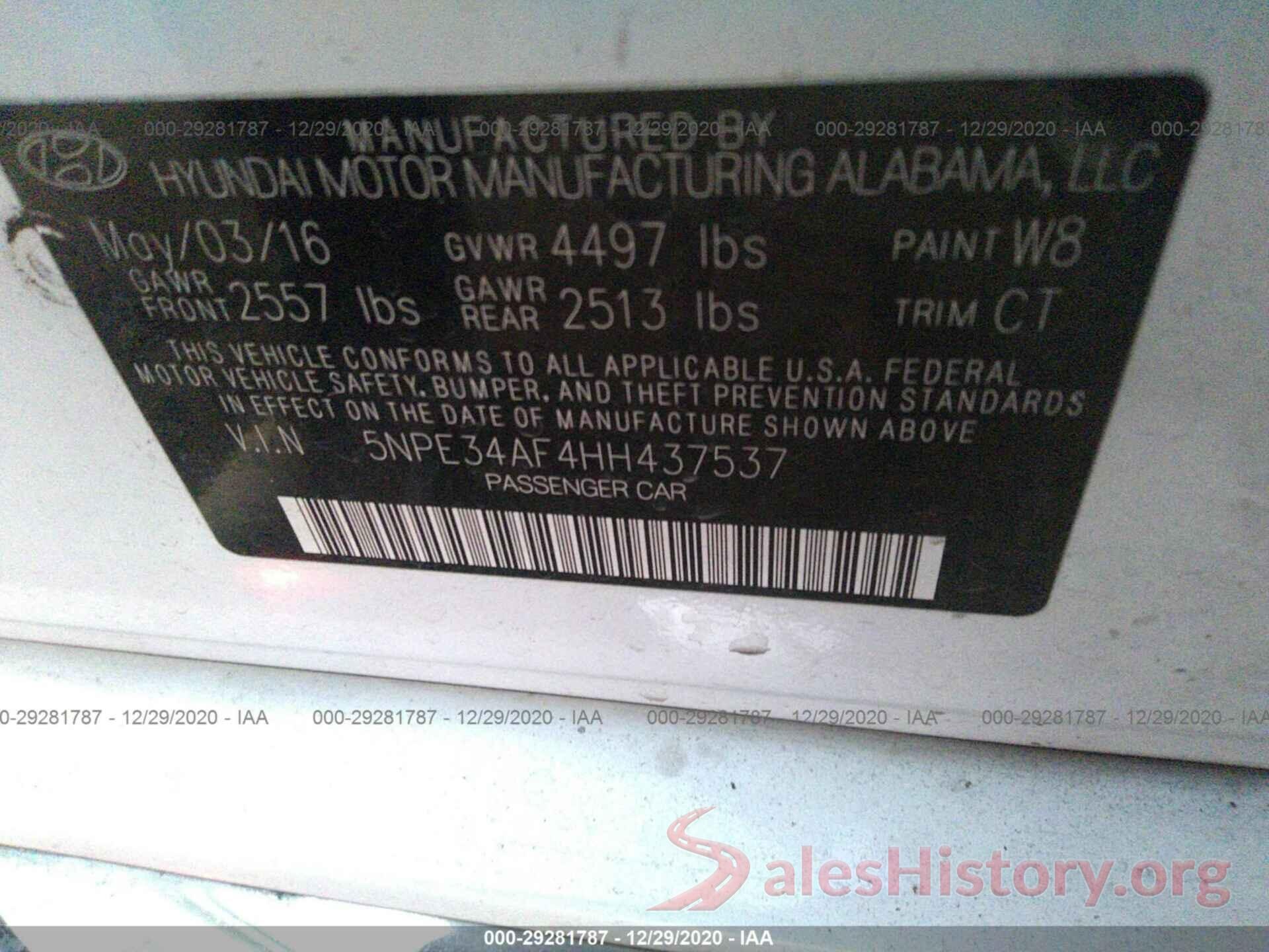 5NPE34AF4HH437537 2017 HYUNDAI SONATA