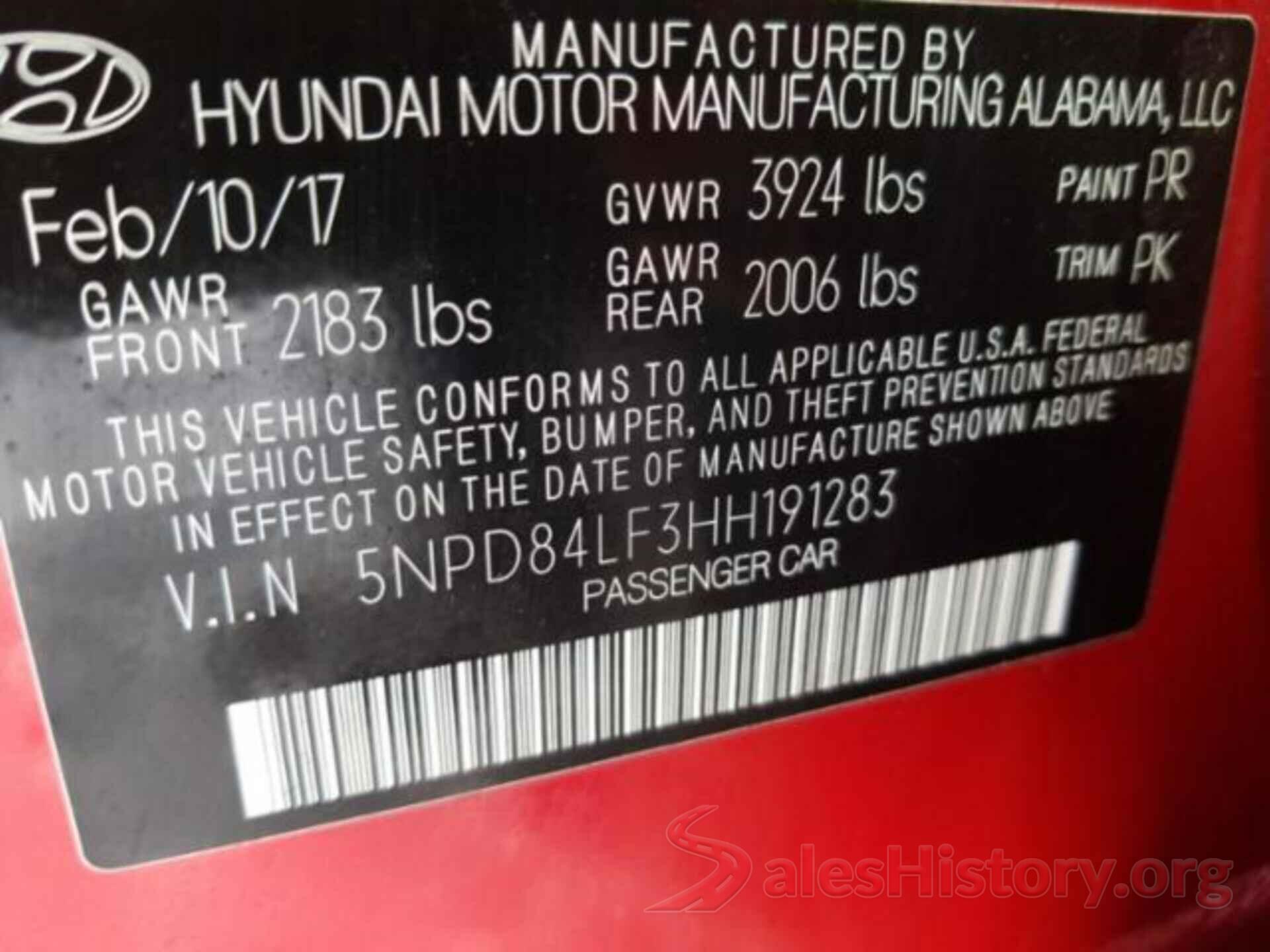 5NPD84LF3HH191283 2017 HYUNDAI ELANTRA