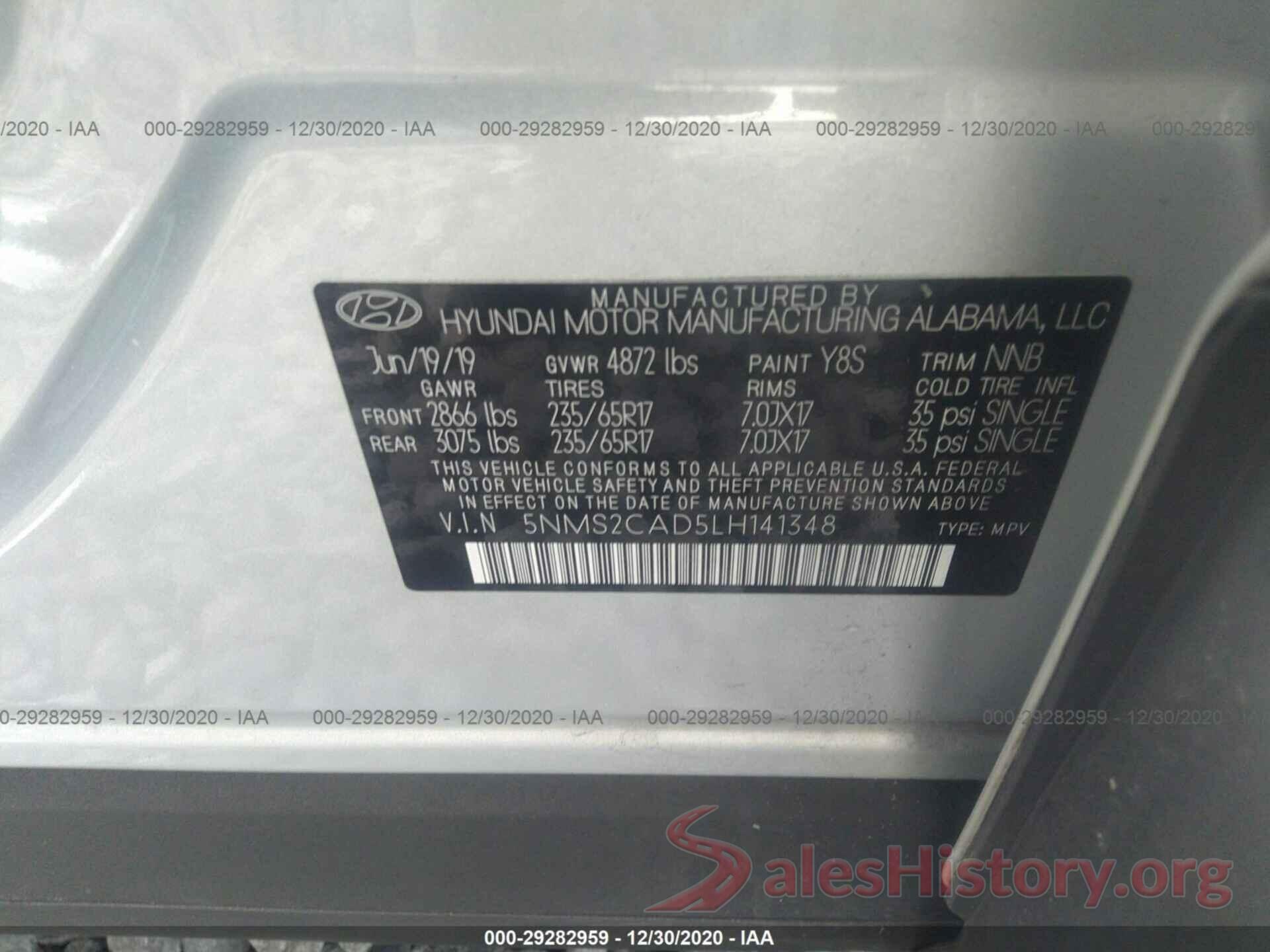 5NMS2CAD5LH141348 2020 HYUNDAI SANTA FE