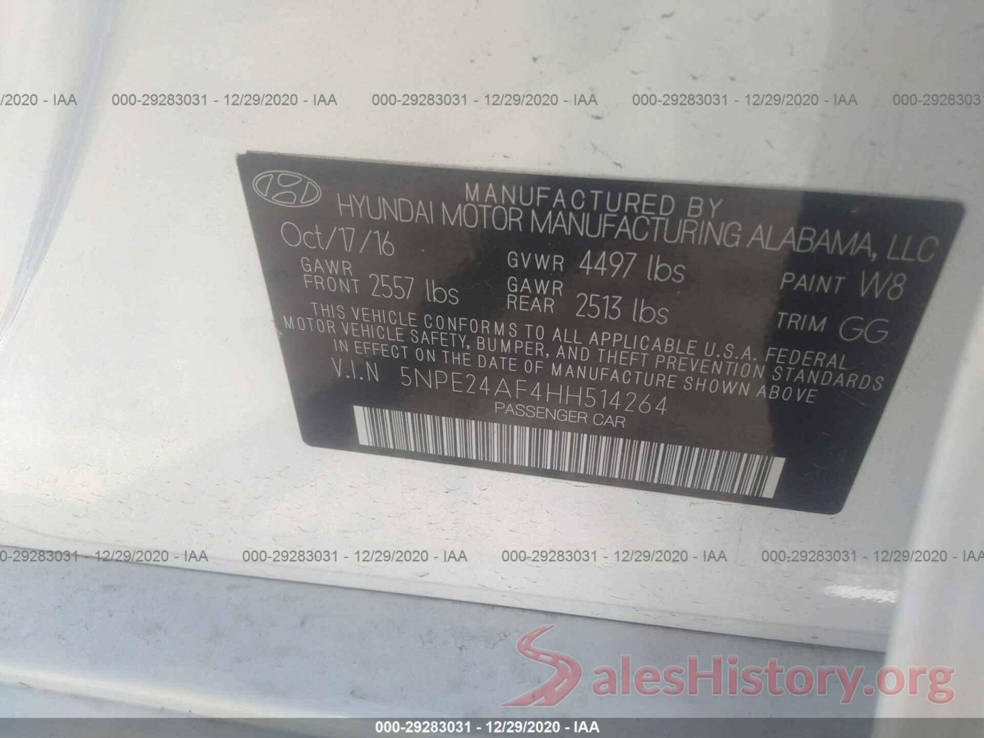 5NPE24AF4HH514264 2017 HYUNDAI SONATA