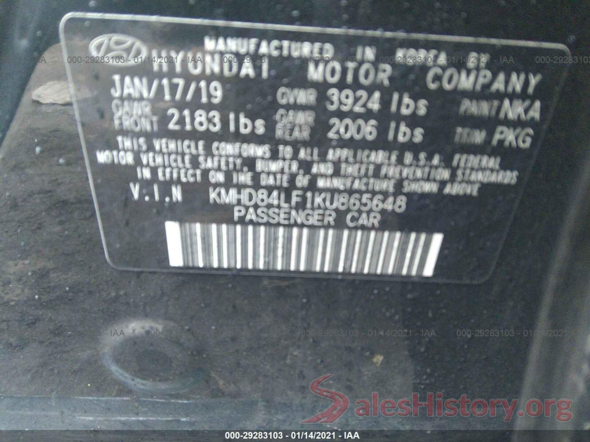 KMHD84LF1KU865648 2019 HYUNDAI ELANTRA