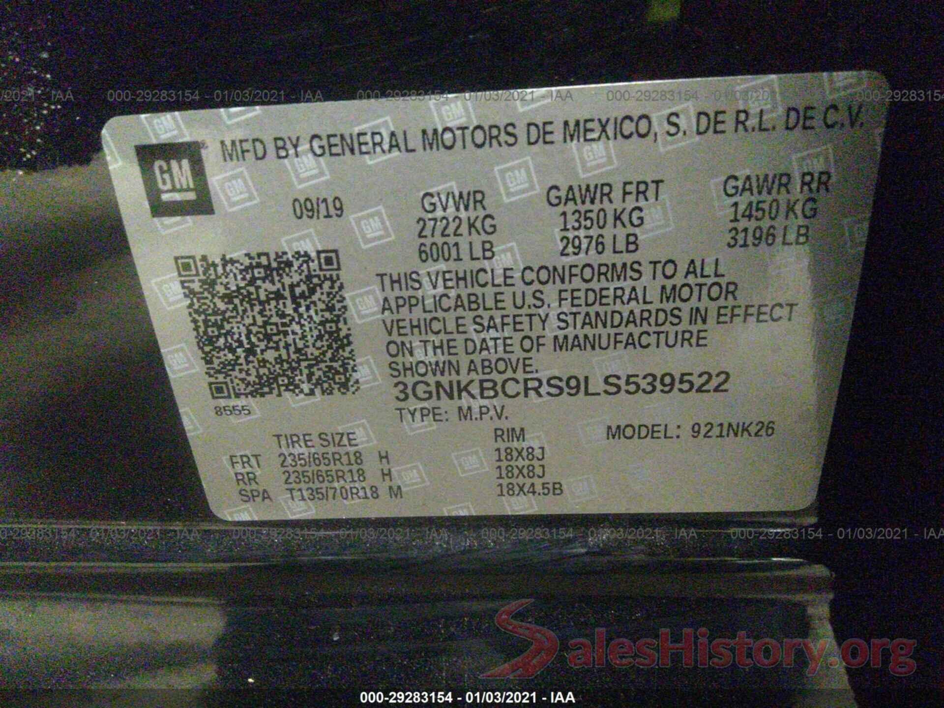 3GNKBCRS9LS539522 2020 CHEVROLET BLAZER