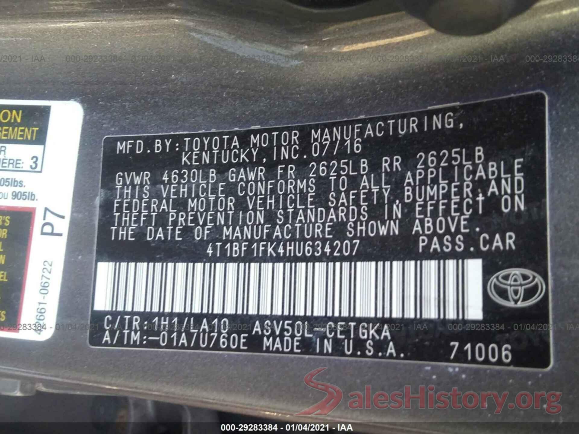 4T1BF1FK4HU634207 2017 TOYOTA CAMRY