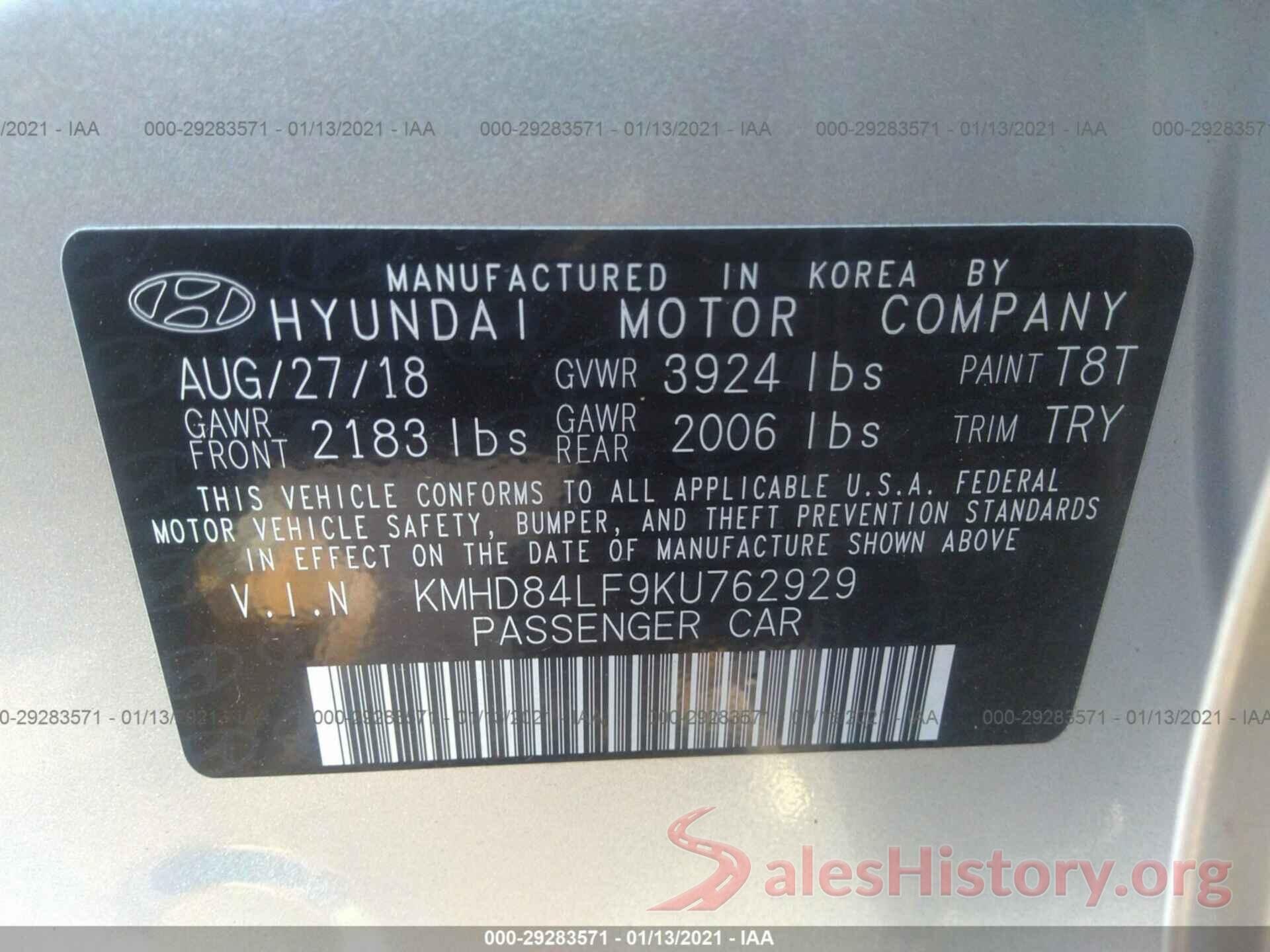 KMHD84LF9KU762929 2019 HYUNDAI ELANTRA