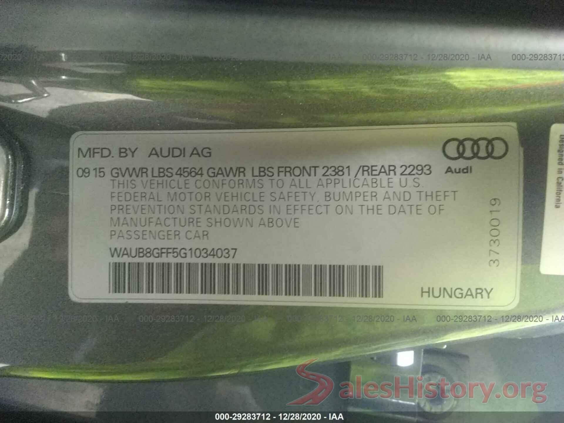 WAUB8GFF5G1034037 2016 AUDI A3