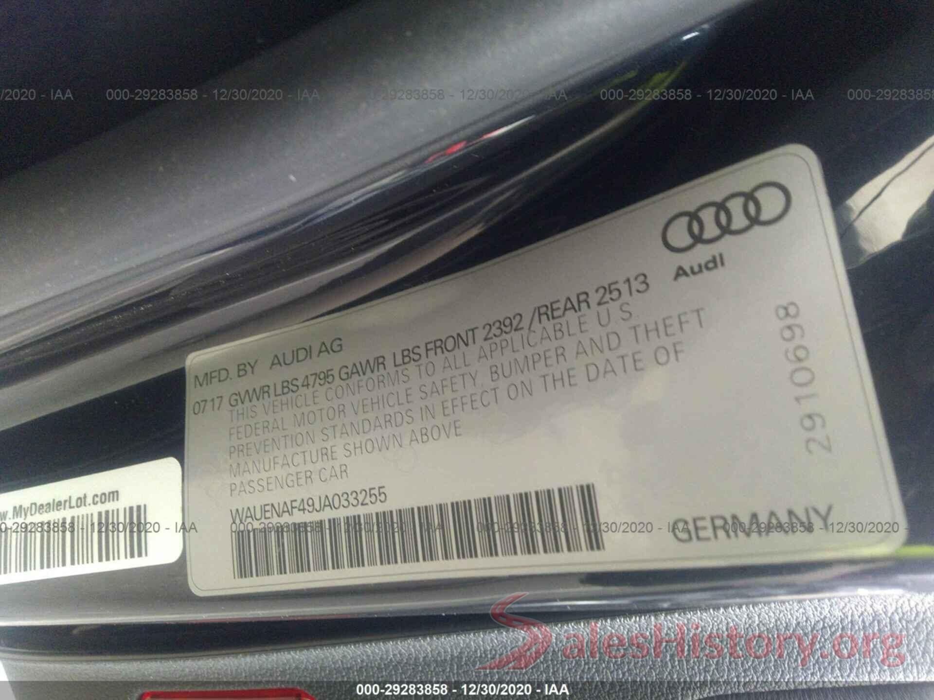 WAUENAF49JA033255 2018 AUDI A4