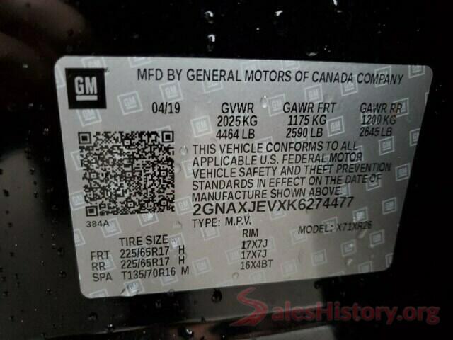 2GNAXJEVXK6274477 2019 CHEVROLET EQUINOX