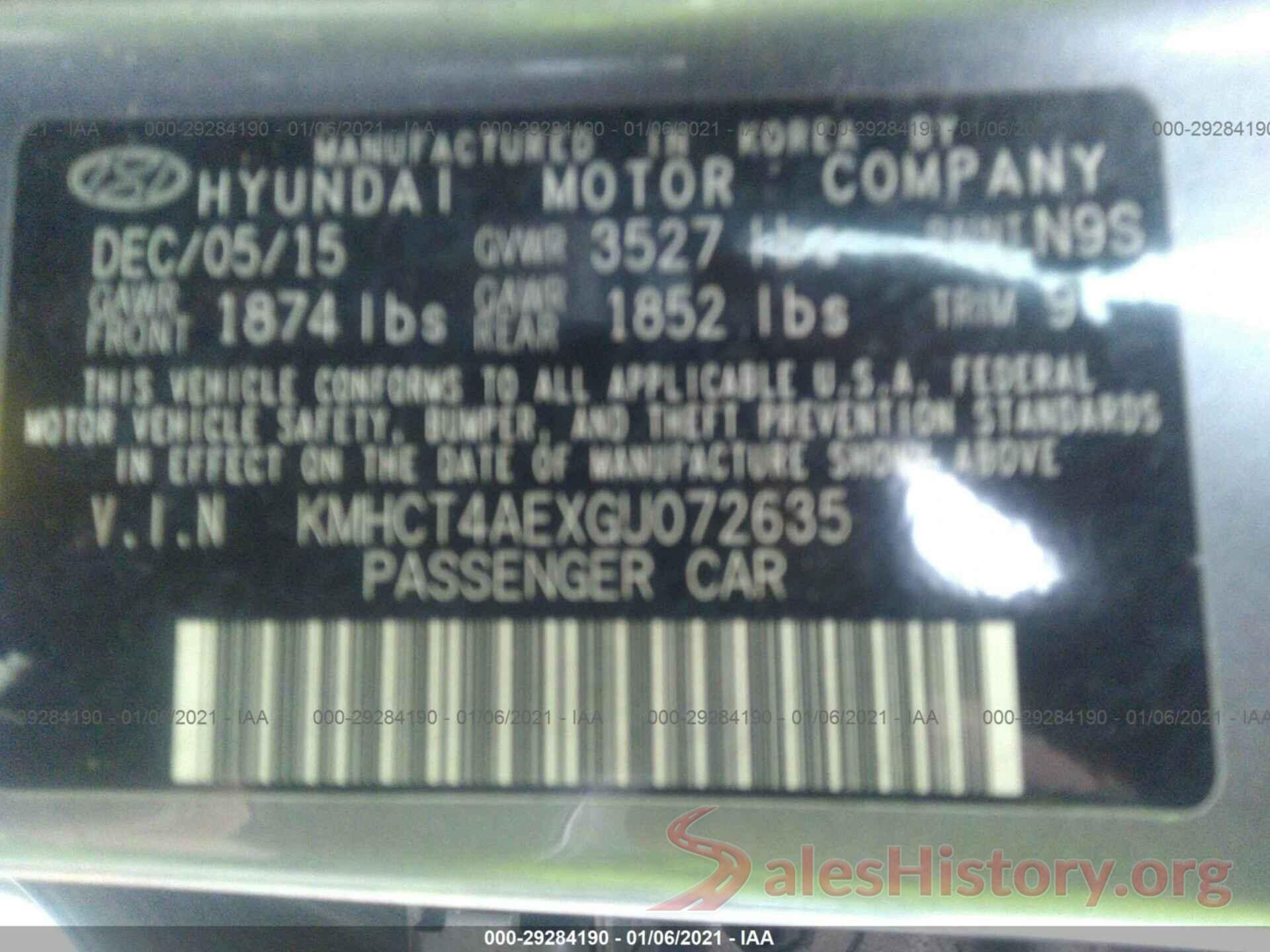 KMHCT4AEXGU072635 2016 HYUNDAI ACCENT