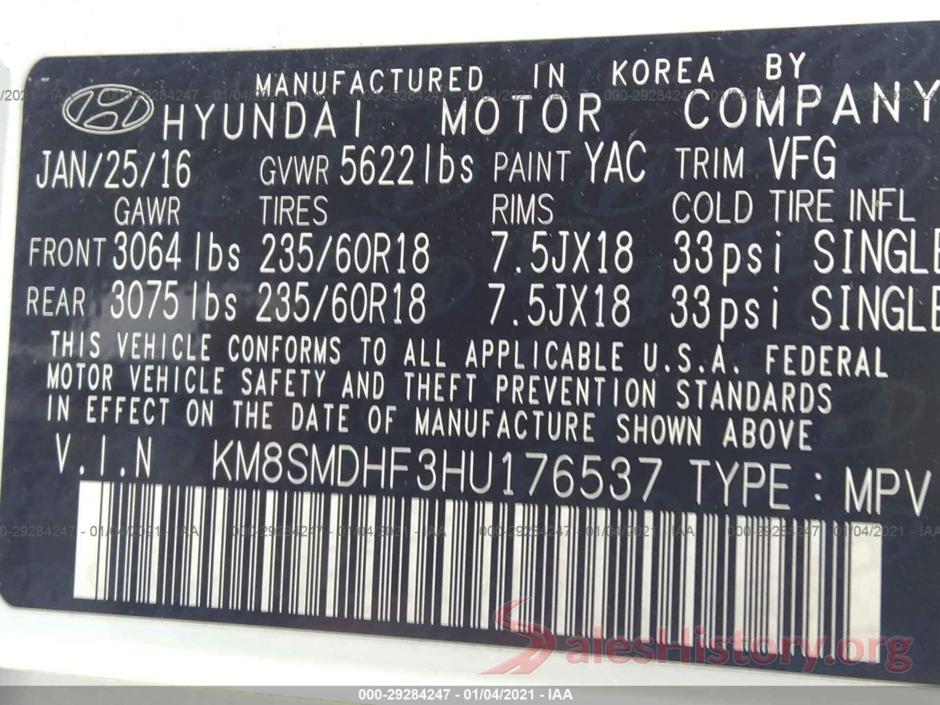 KM8SMDHF3HU176537 2017 HYUNDAI SANTA FE