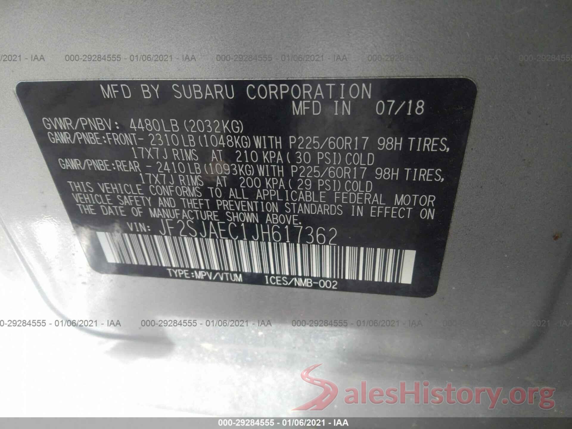 JF2SJAEC1JH617362 2018 SUBARU FORESTER