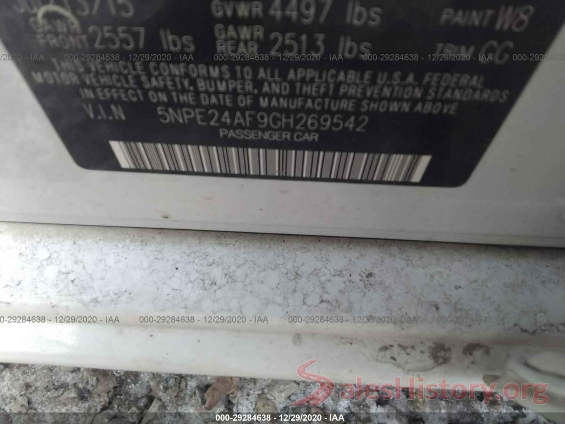 5NPE24AF9GH269542 2016 HYUNDAI SONATA