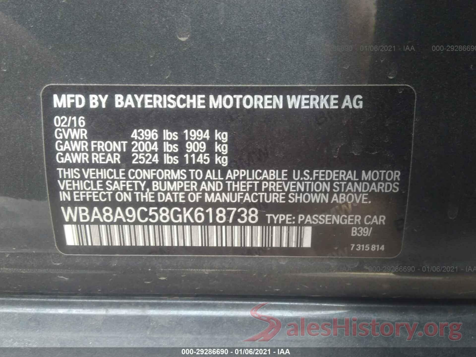 WBA8A9C58GK618738 2016 BMW 3 SERIES