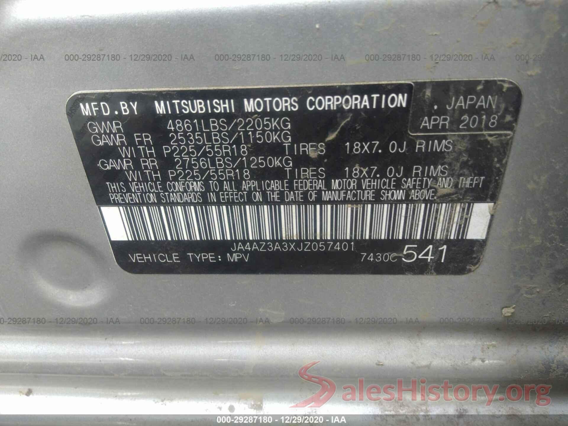 JA4AZ3A3XJZ057401 2018 MITSUBISHI OUTLANDER