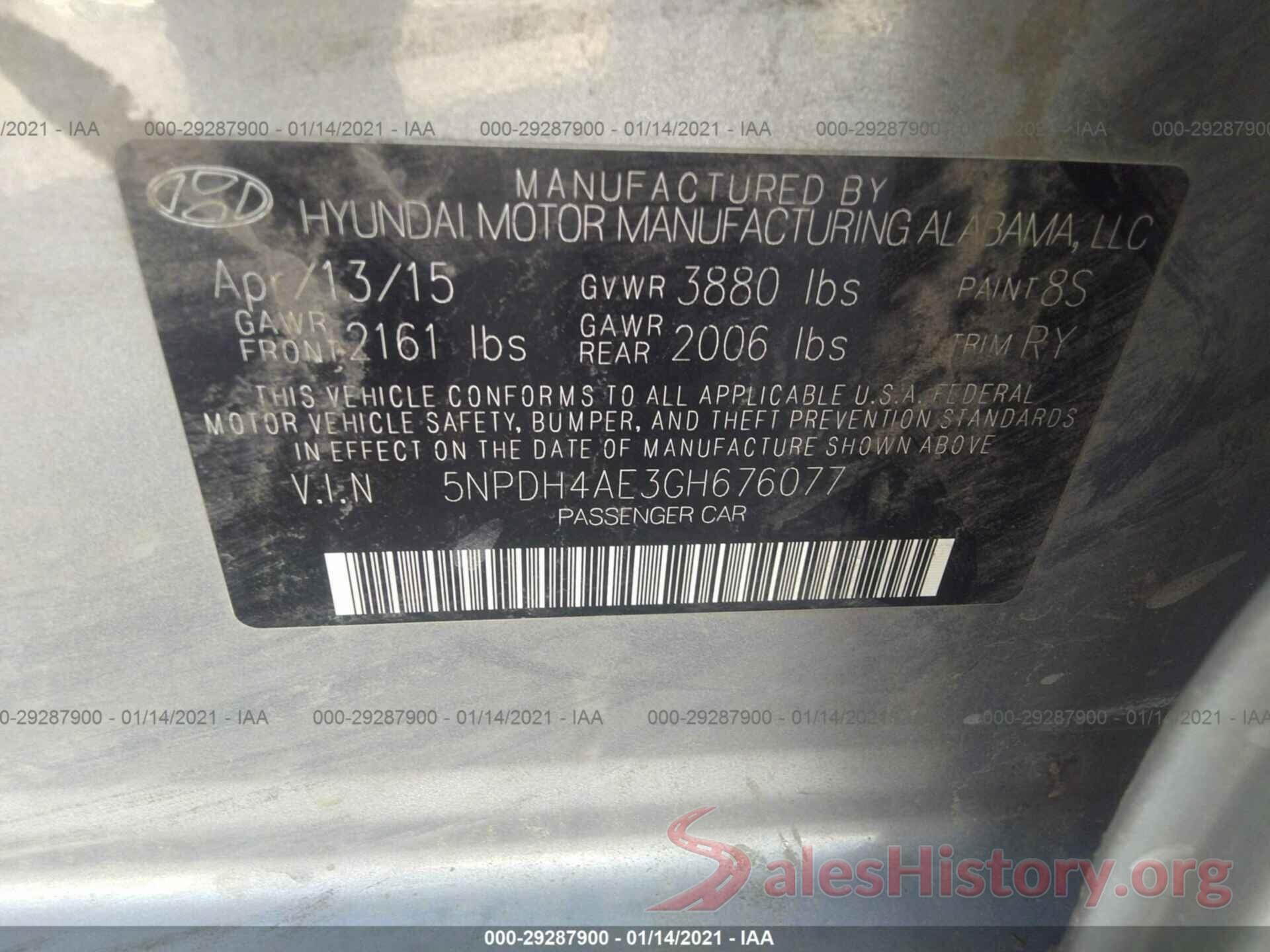 5NPDH4AE3GH676077 2016 HYUNDAI ELANTRA