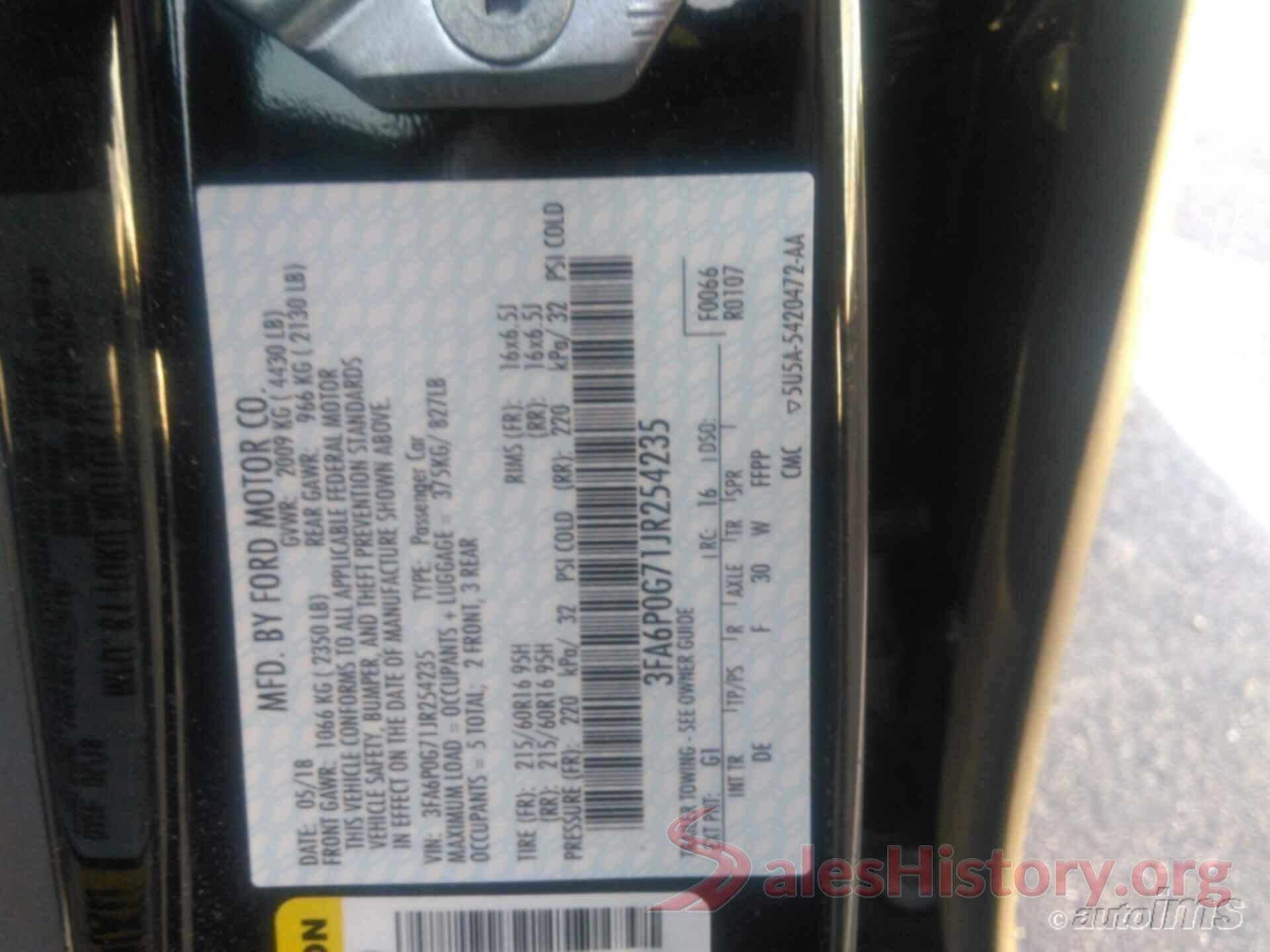 3FA6P0G71JR254235 2018 FORD FUSION