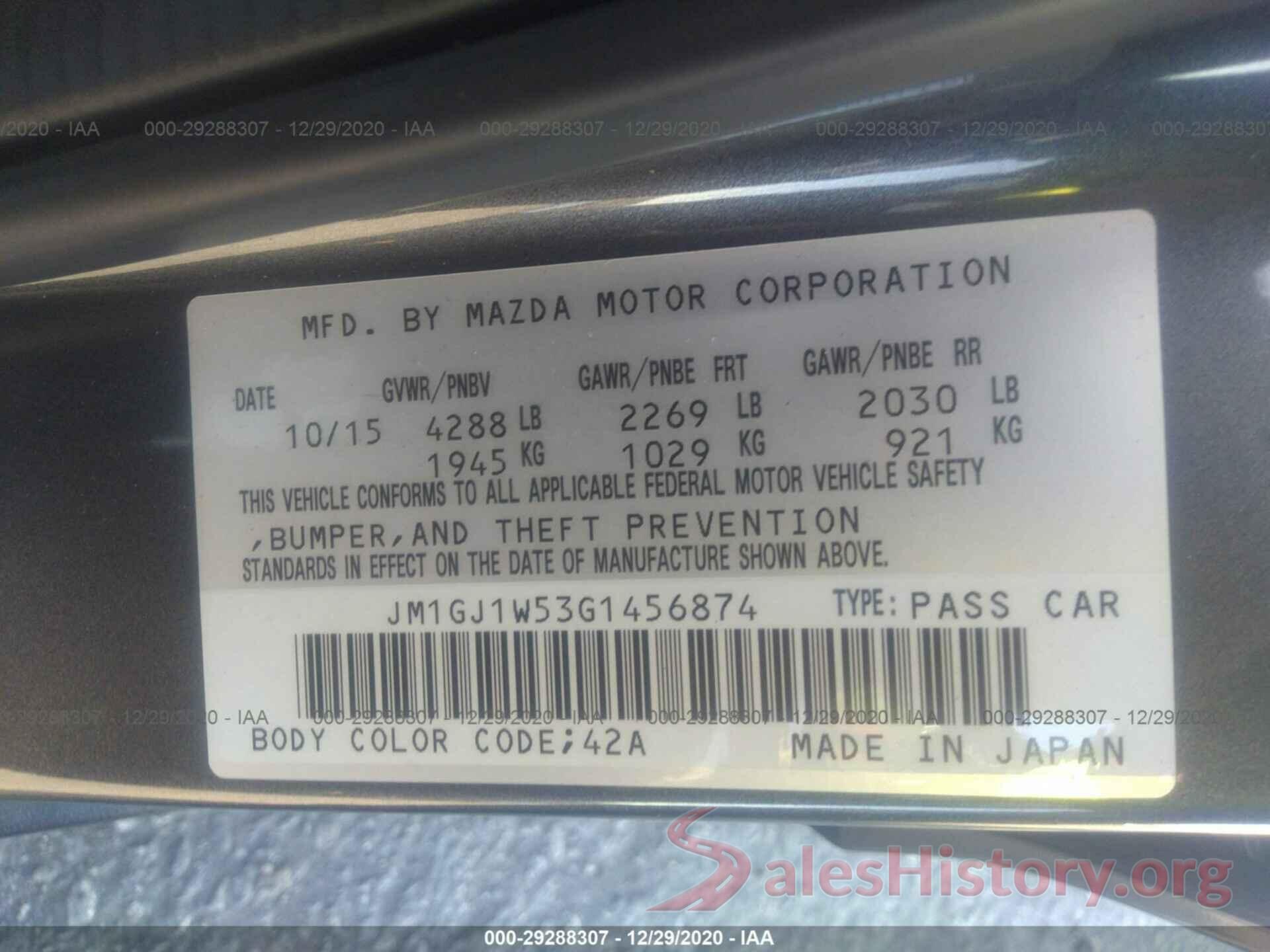 JM1GJ1W53G1456874 2016 MAZDA MAZDA6