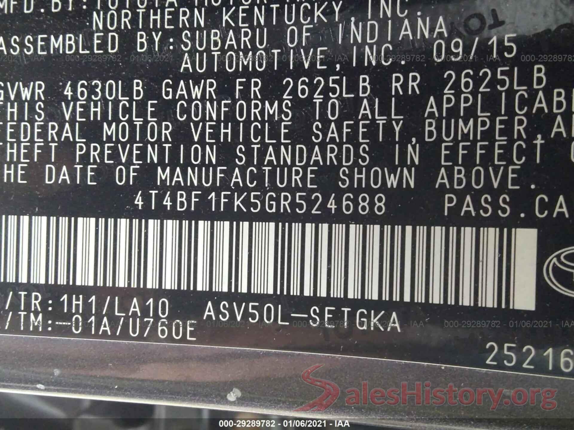 4T4BF1FK5GR524688 2016 TOYOTA CAMRY