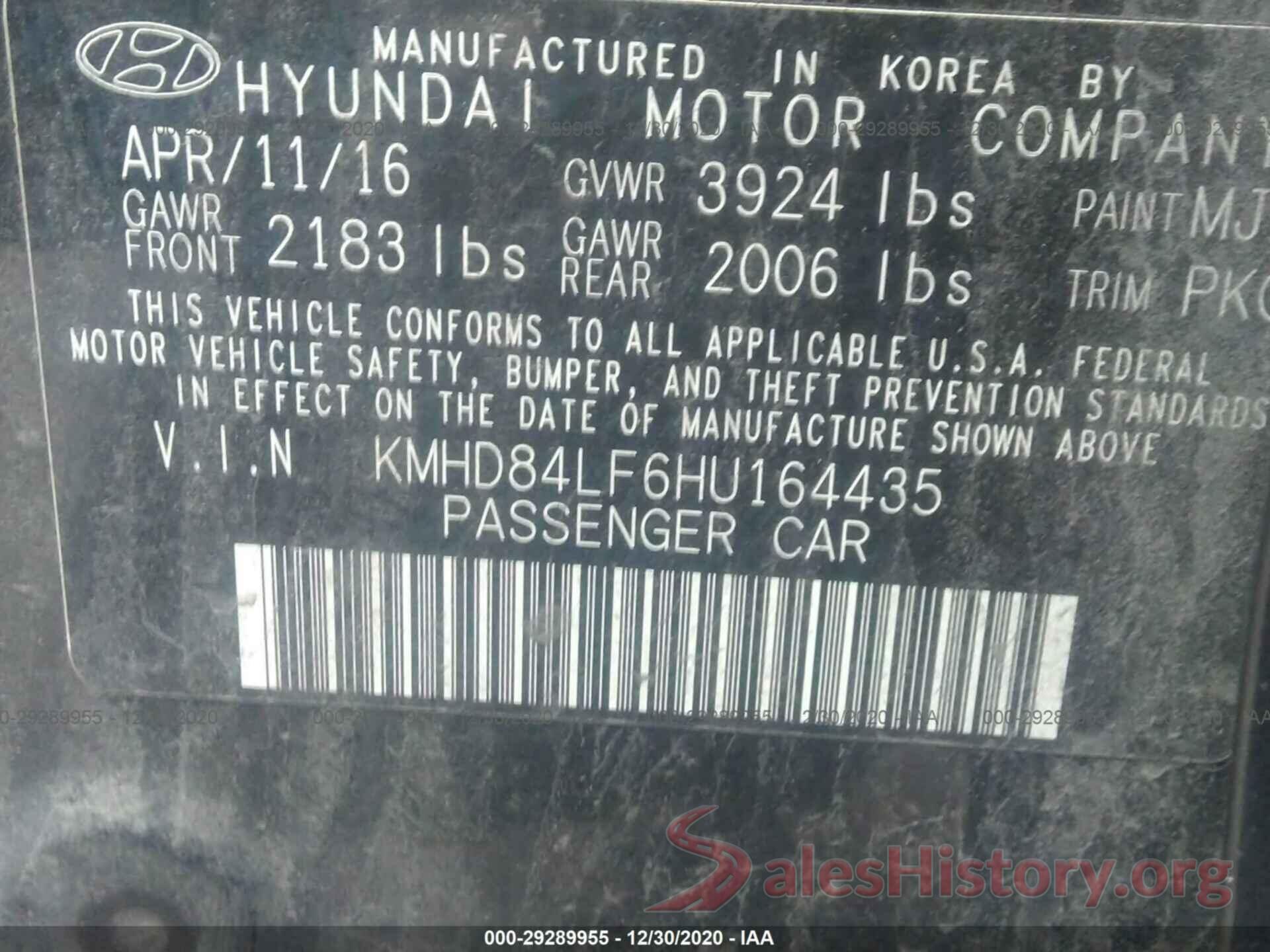 KMHD84LF6HU164435 2017 HYUNDAI ELANTRA