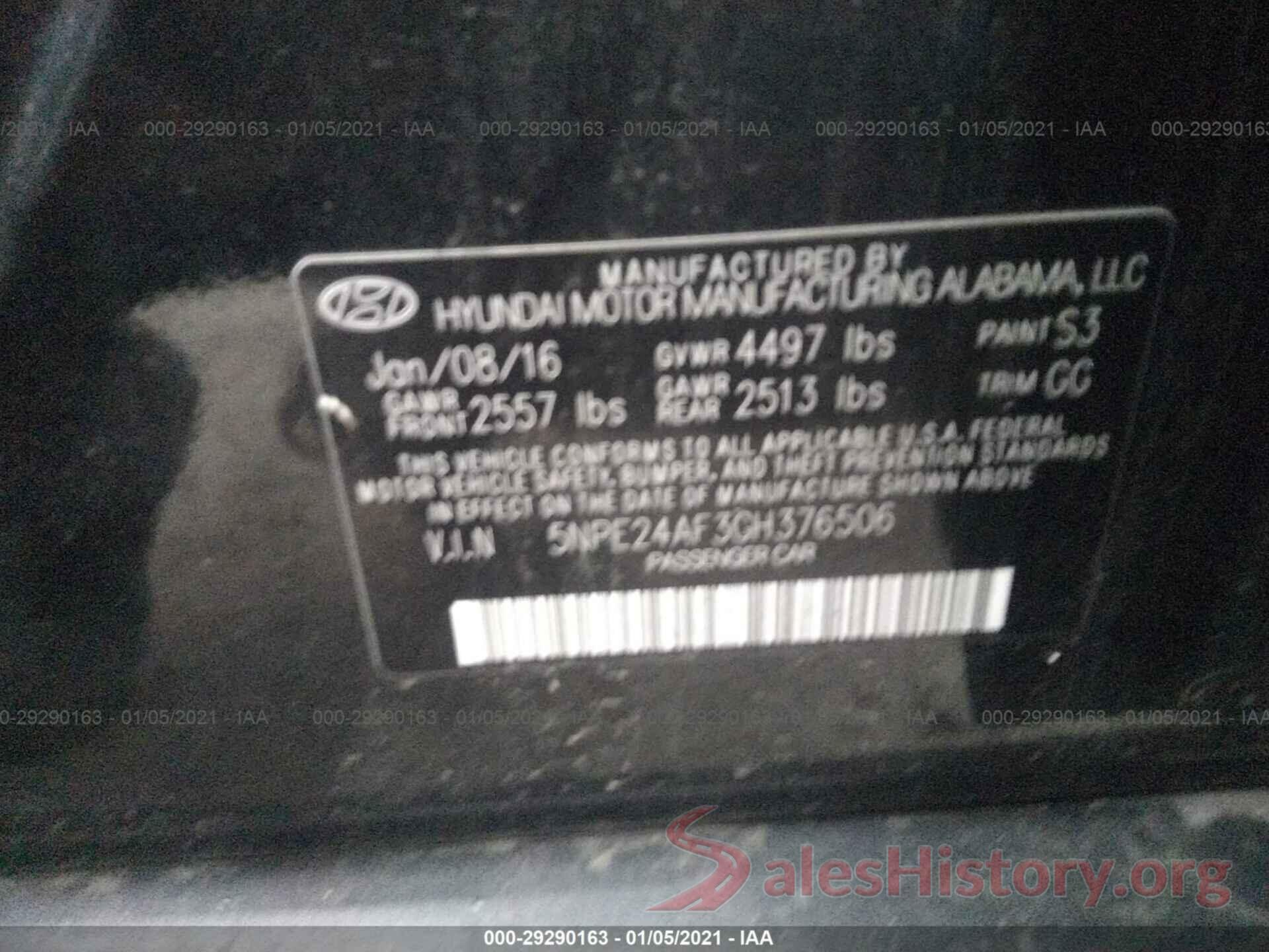 5NPE24AF3GH376506 2016 HYUNDAI SONATA