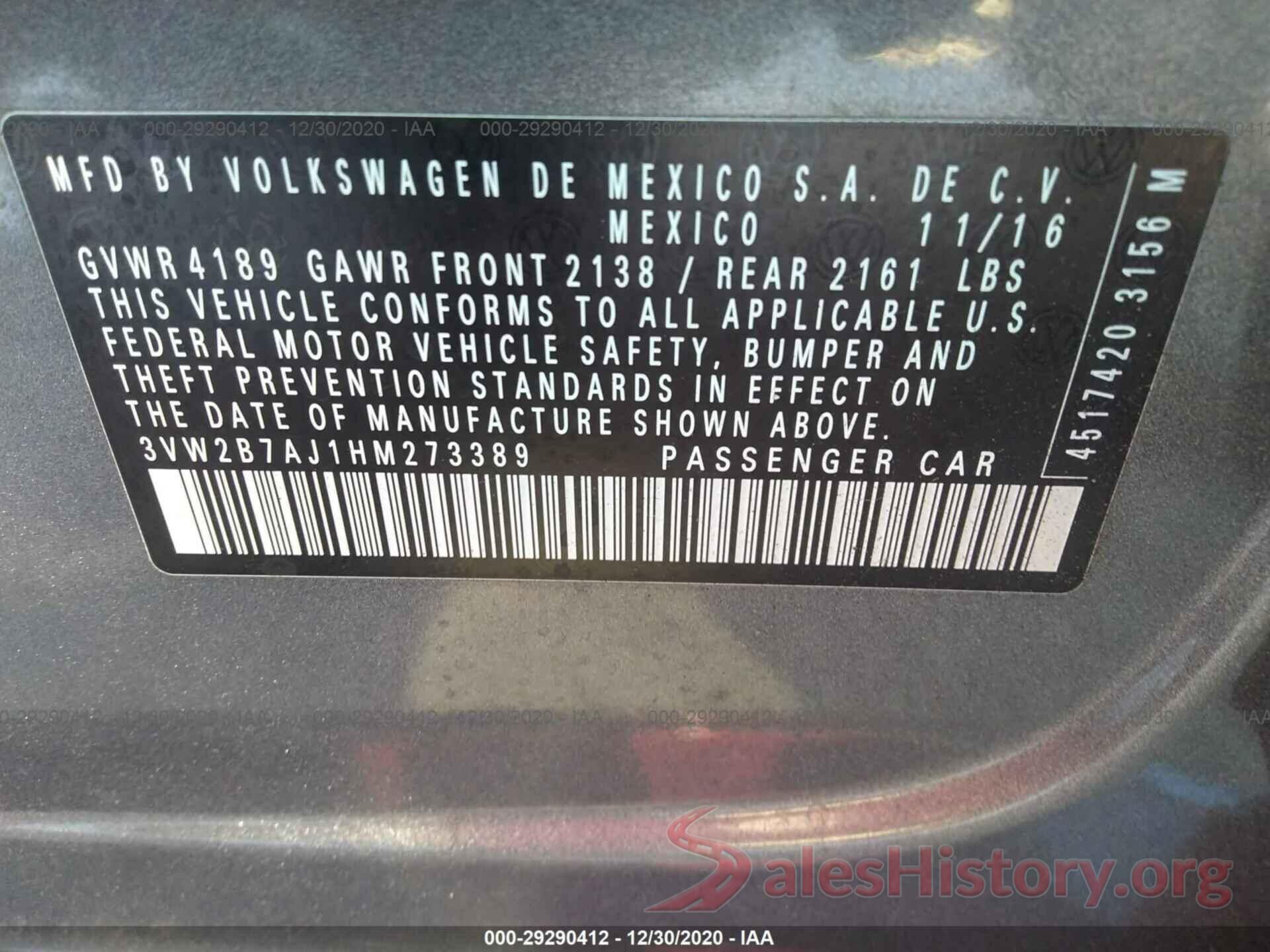 3VW2B7AJ1HM273389 2017 VOLKSWAGEN JETTA