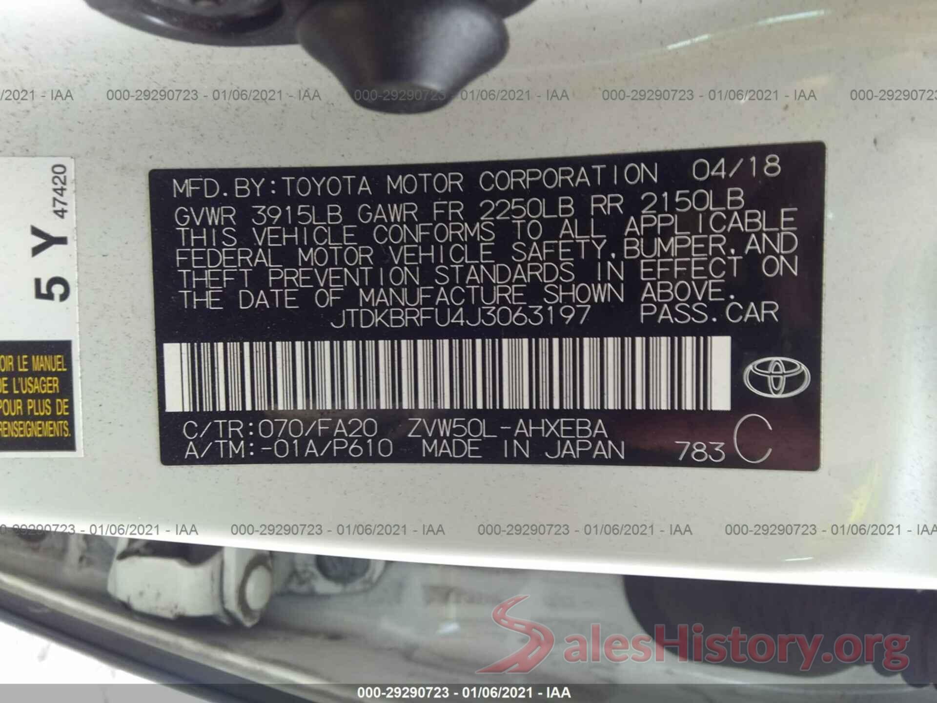 JTDKBRFU4J3063197 2018 TOYOTA PRIUS