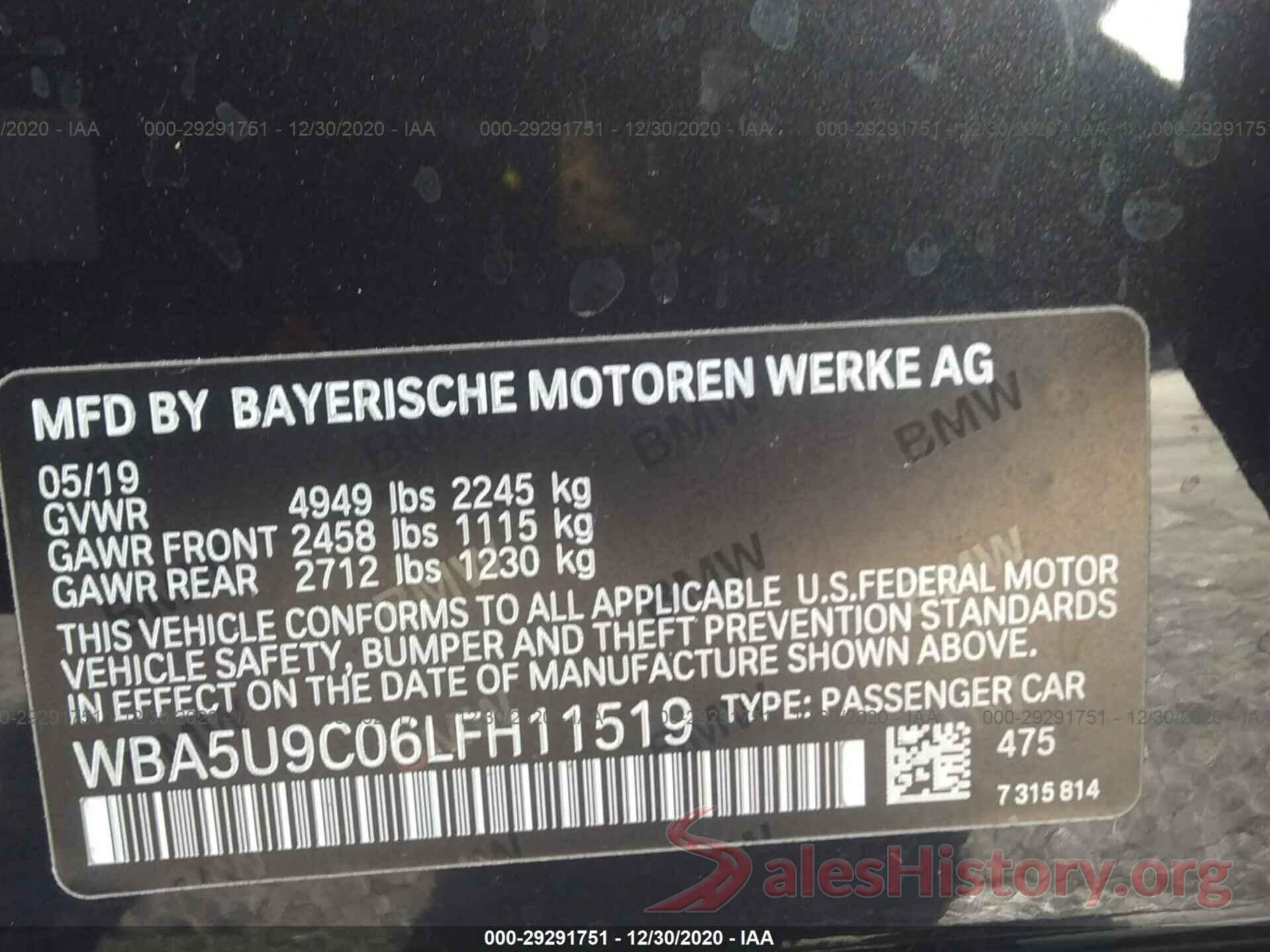 WBA5U9C06LFH11519 2020 BMW 3 SERIES