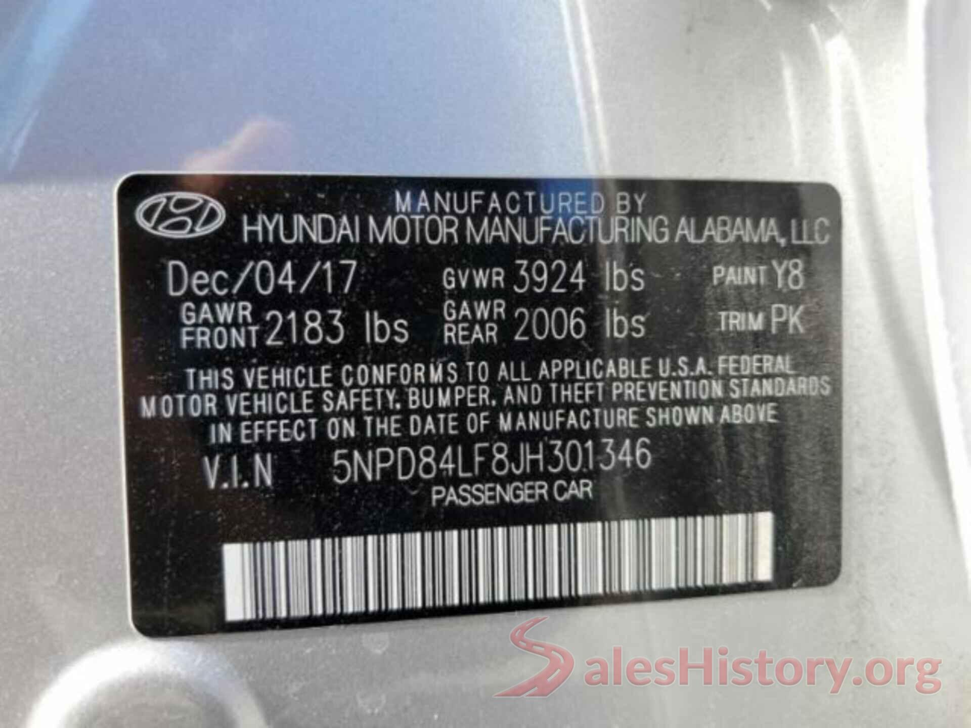 5NPD84LF8JH301346 2018 HYUNDAI ELANTRA