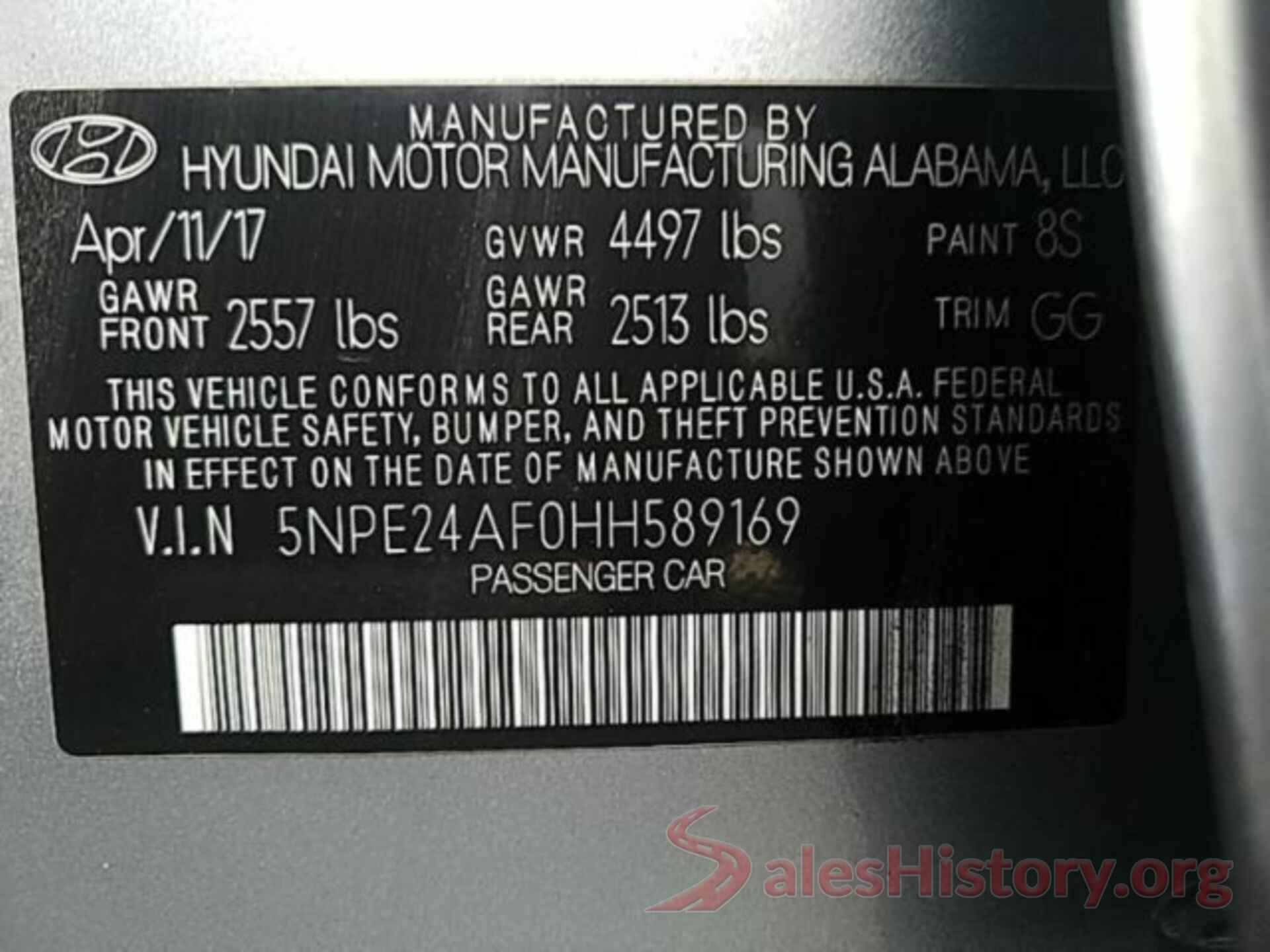 5NPE24AF0HH589169 2017 HYUNDAI SONATA