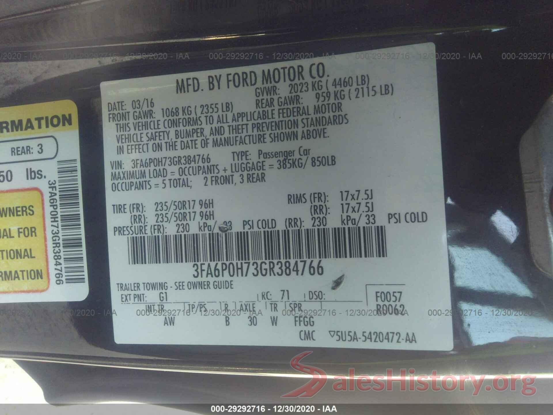 3FA6P0H73GR384766 2016 FORD FUSION