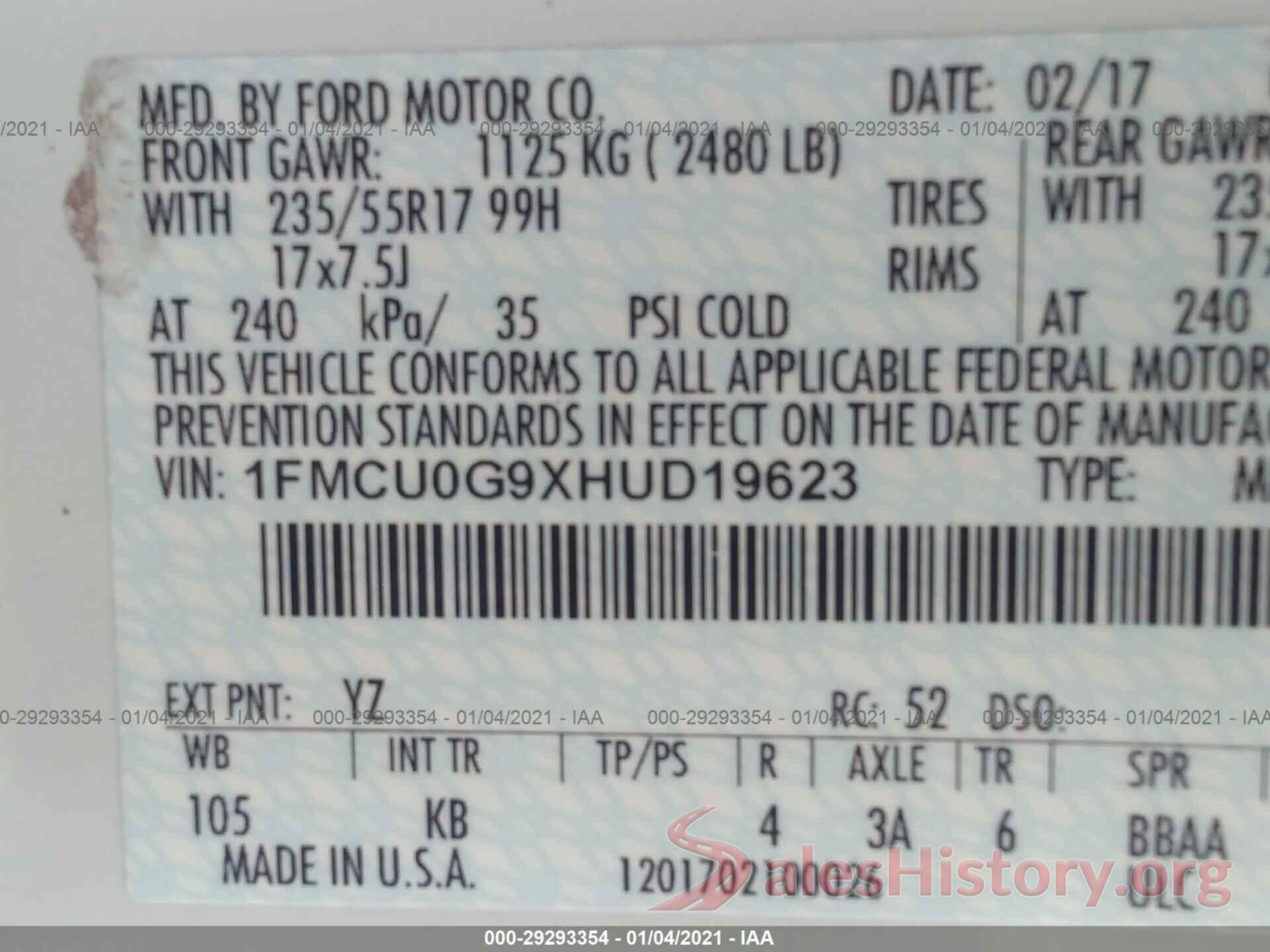 1FMCU0G9XHUD19623 2017 FORD ESCAPE