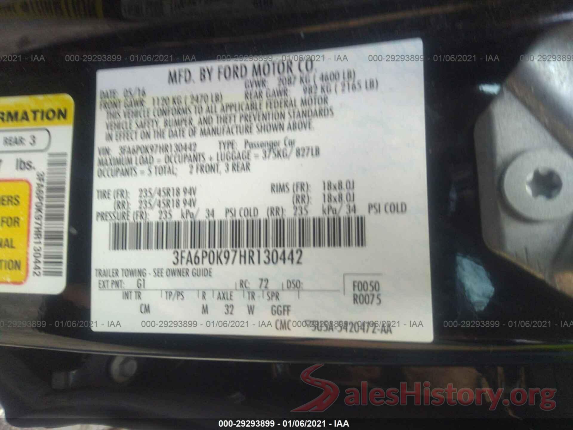 3FA6P0K97HR130442 2017 FORD FUSION