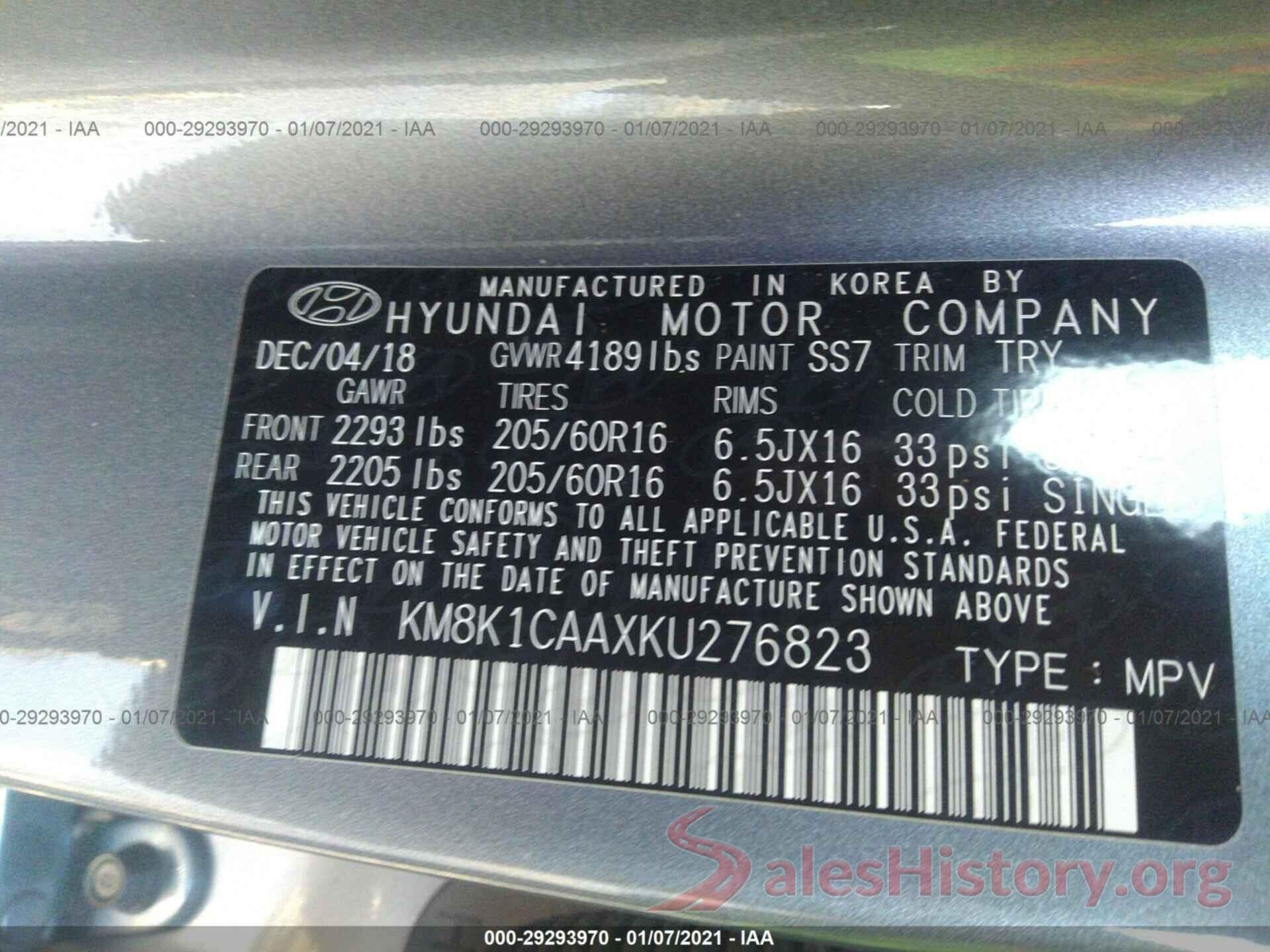 KM8K1CAAXKU276823 2019 HYUNDAI KONA