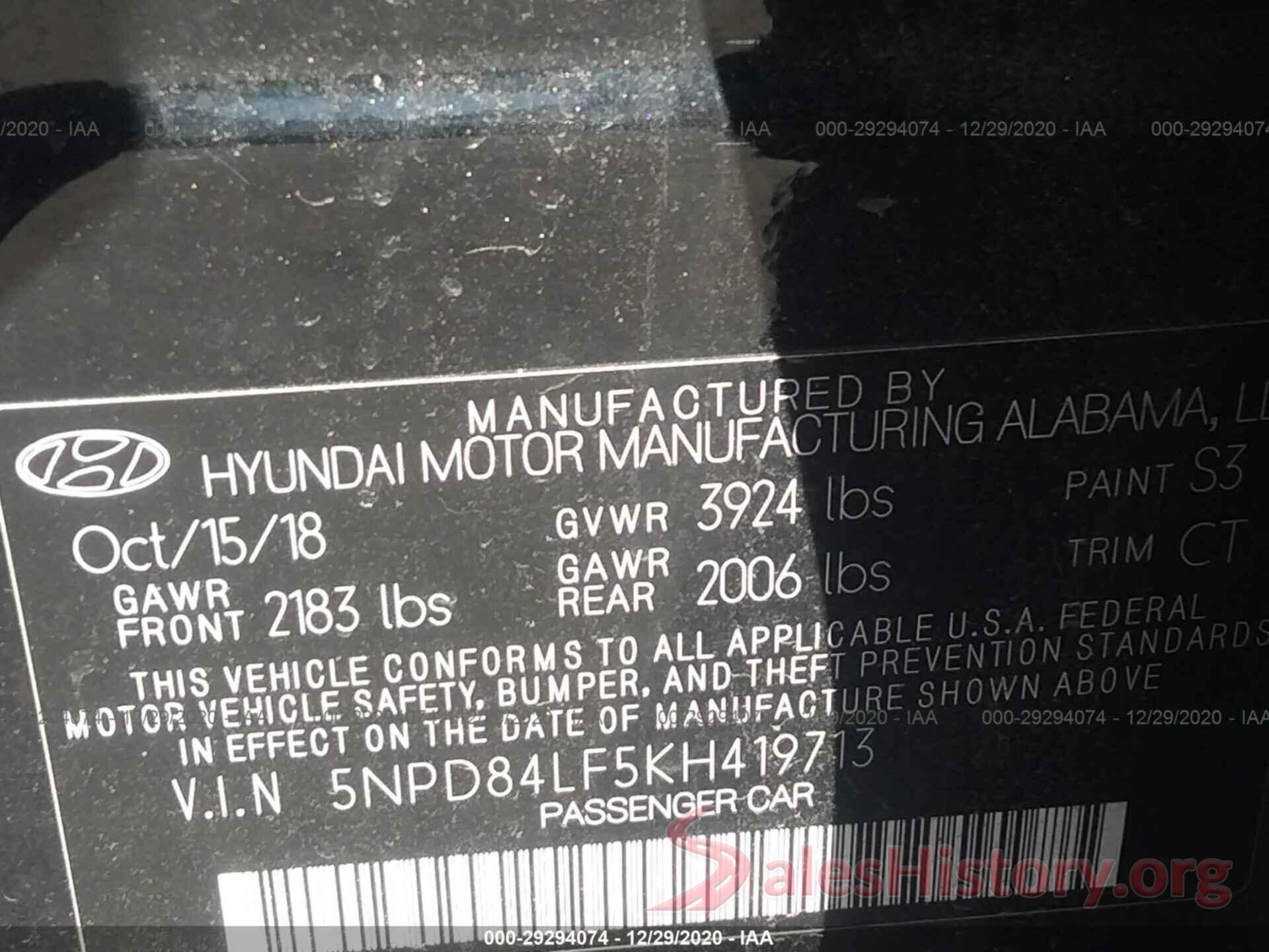 5NPD84LF5KH419713 2019 HYUNDAI ELANTRA