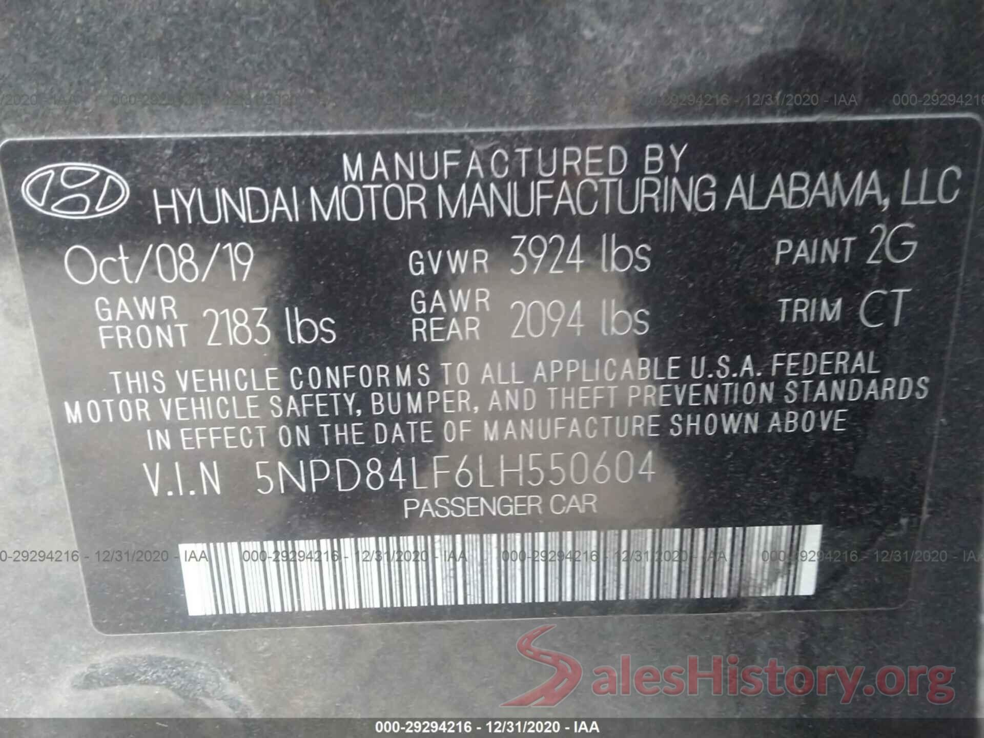 5NPD84LF6LH550604 2020 HYUNDAI ELANTRA