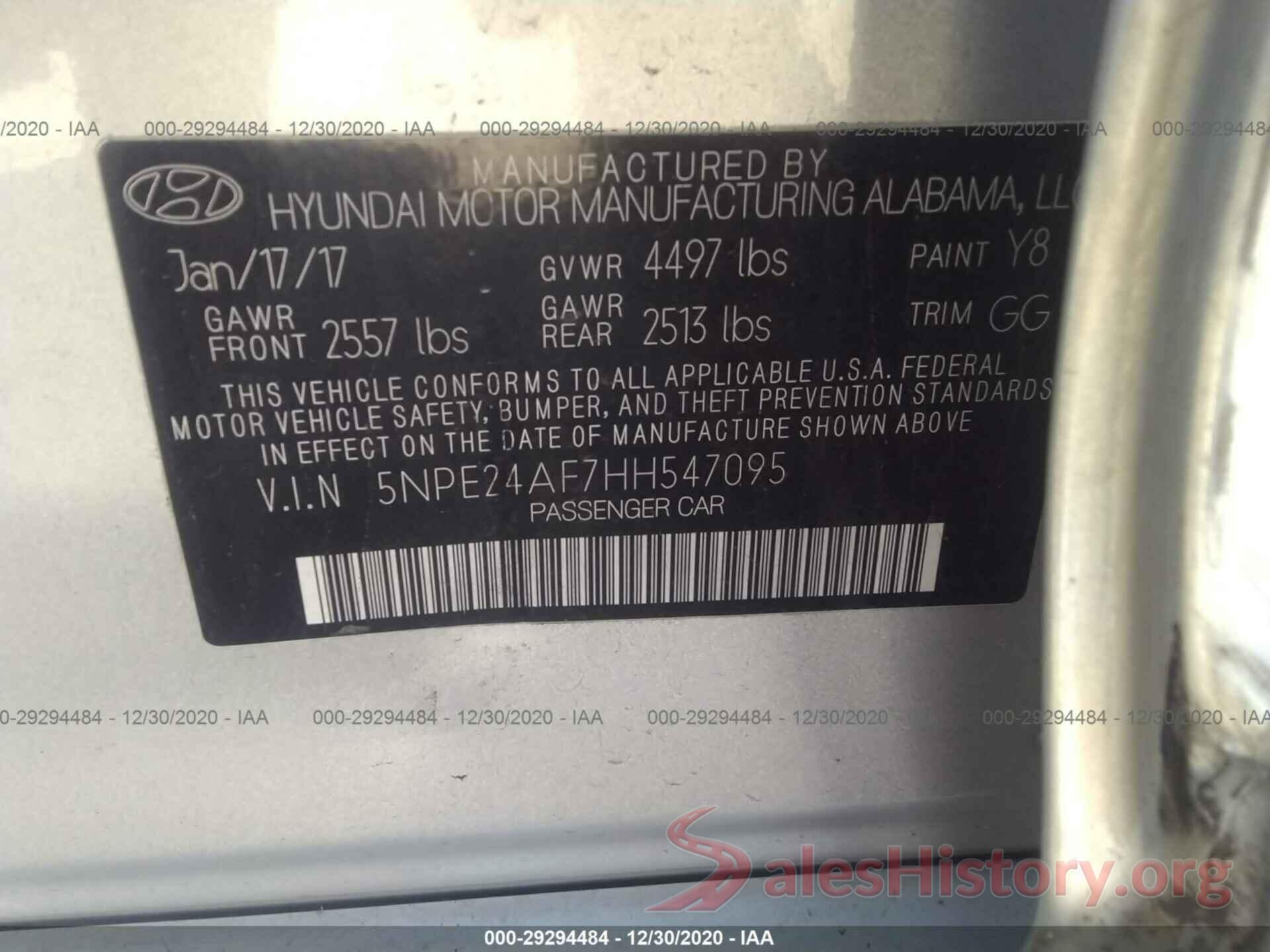 5NPE24AF7HH547095 2017 HYUNDAI SONATA