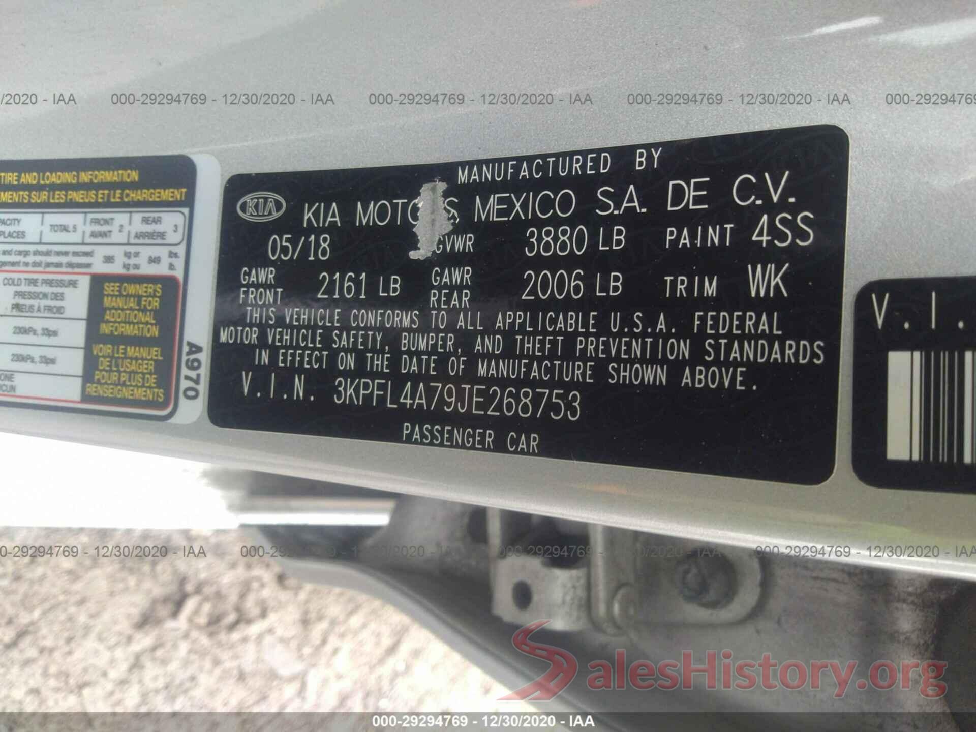 3KPFL4A79JE268753 2018 KIA FORTE