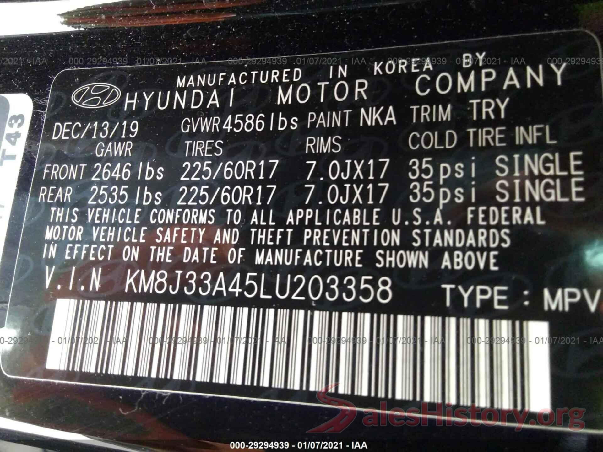 KM8J33A45LU203358 2020 HYUNDAI TUCSON