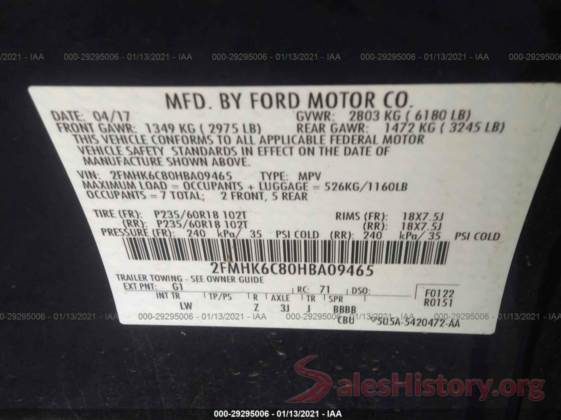 2FMHK6C80HBA09465 2017 FORD FLEX