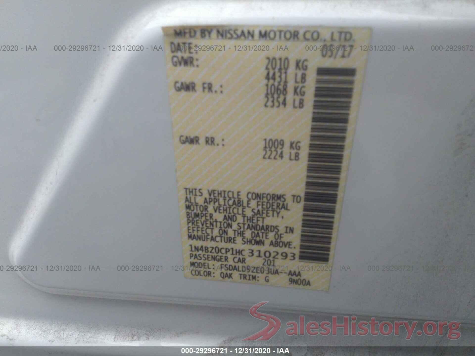 1N4BZ0CP1HC310293 2017 NISSAN LEAF