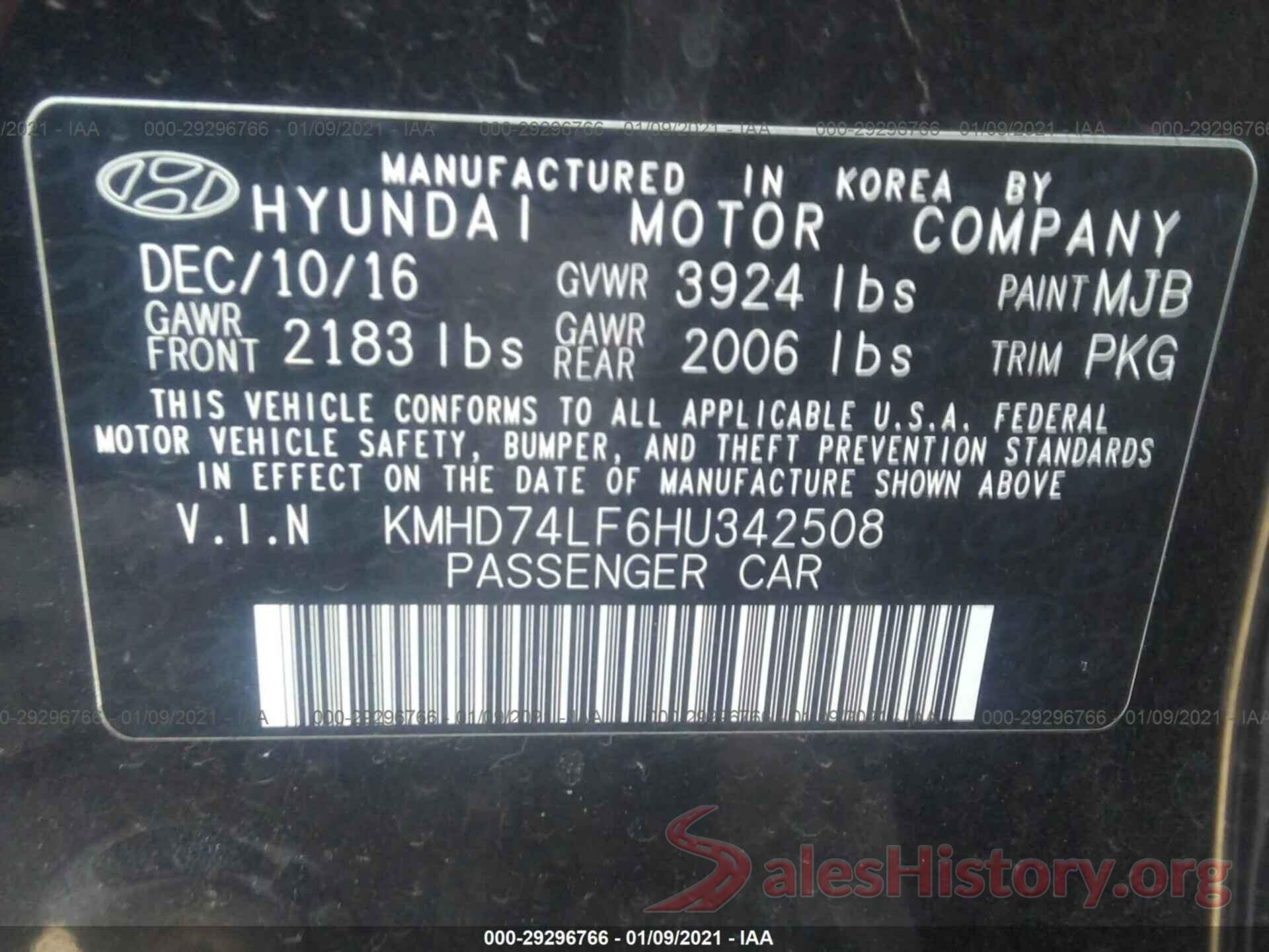 KMHD74LF6HU342508 2017 HYUNDAI ELANTRA