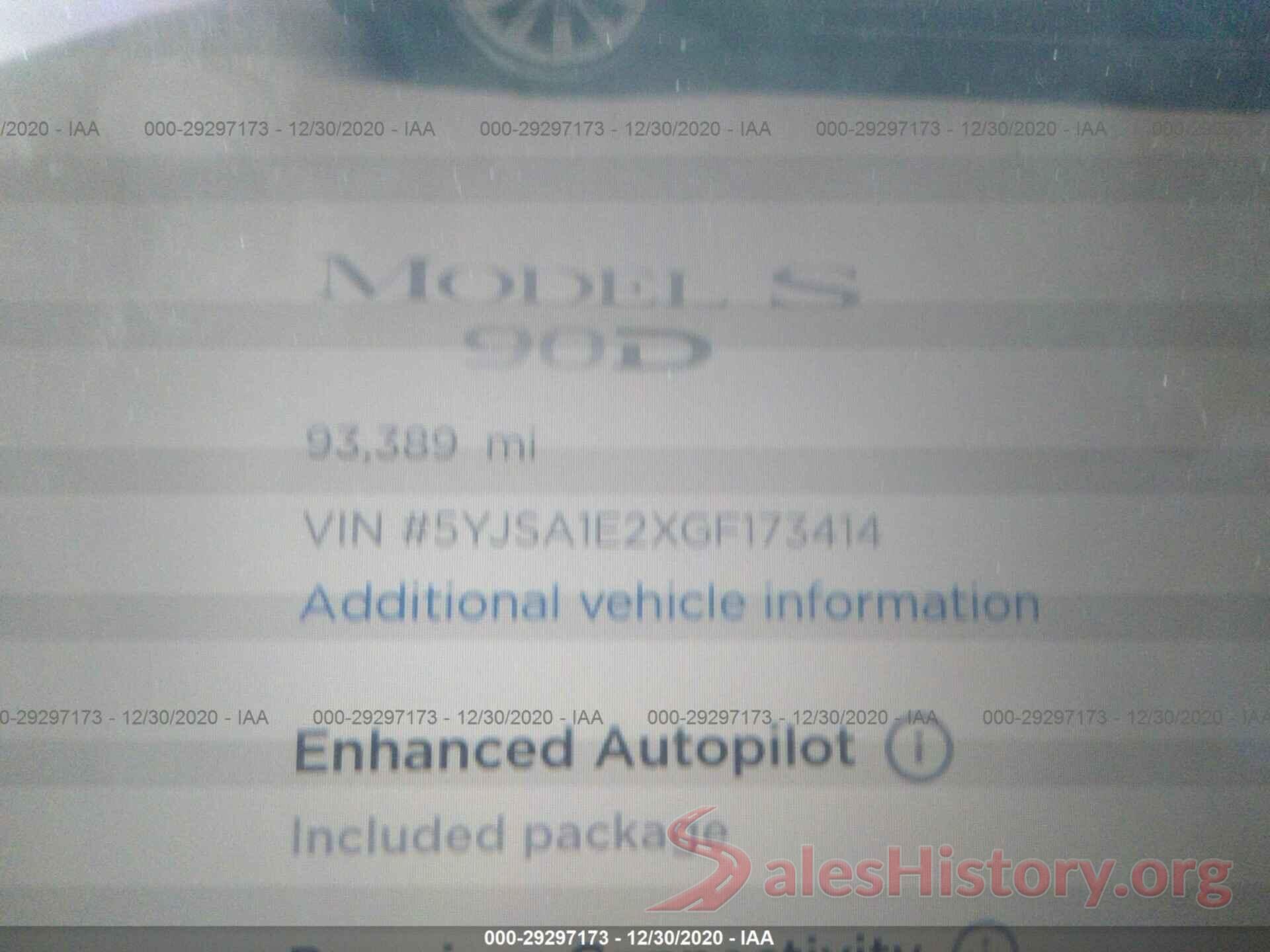 5YJSA1E2XGF173414 2016 TESLA MODEL S