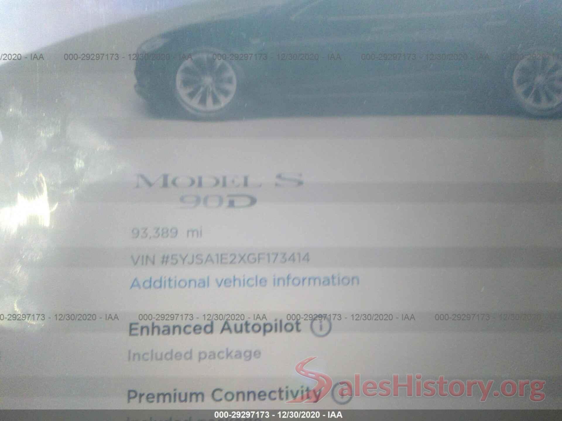 5YJSA1E2XGF173414 2016 TESLA MODEL S