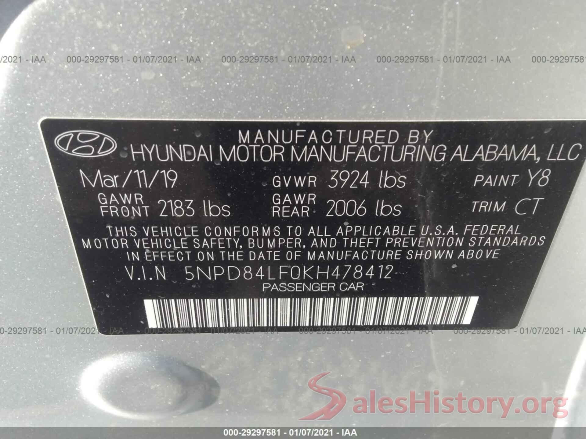 5NPD84LF0KH478412 2019 HYUNDAI ELANTRA