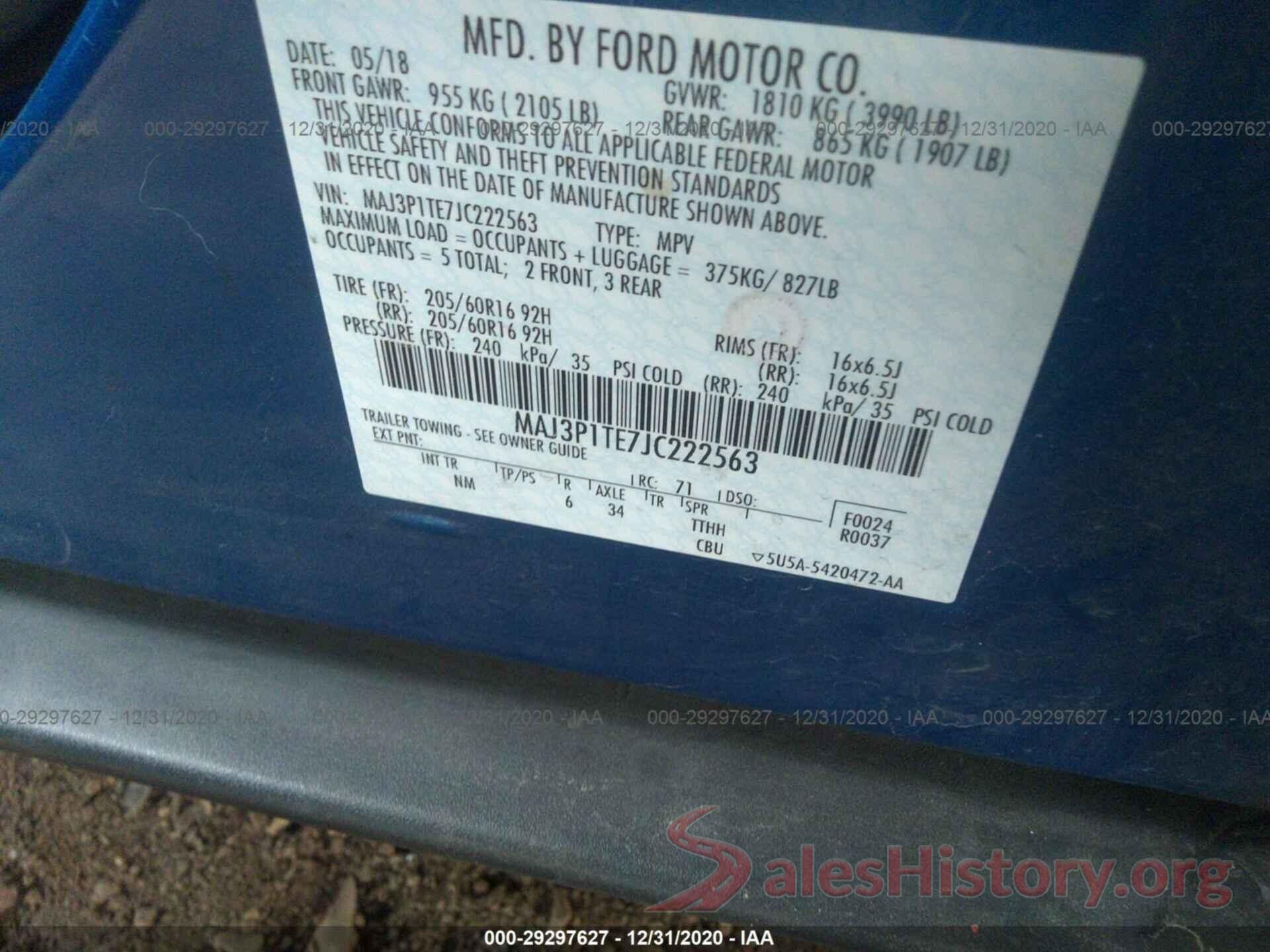 MAJ3P1TE7JC222563 2018 FORD ECOSPORT