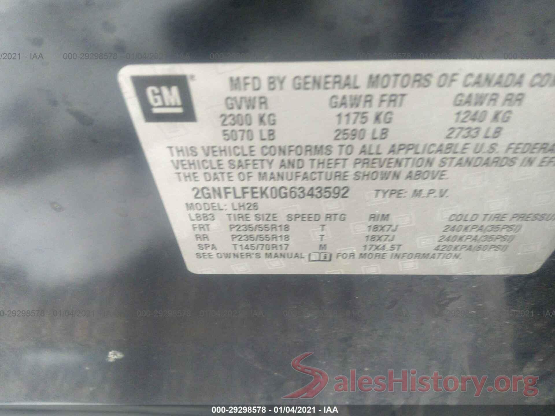 2GNFLFEK0G6343592 2016 CHEVROLET EQUINOX