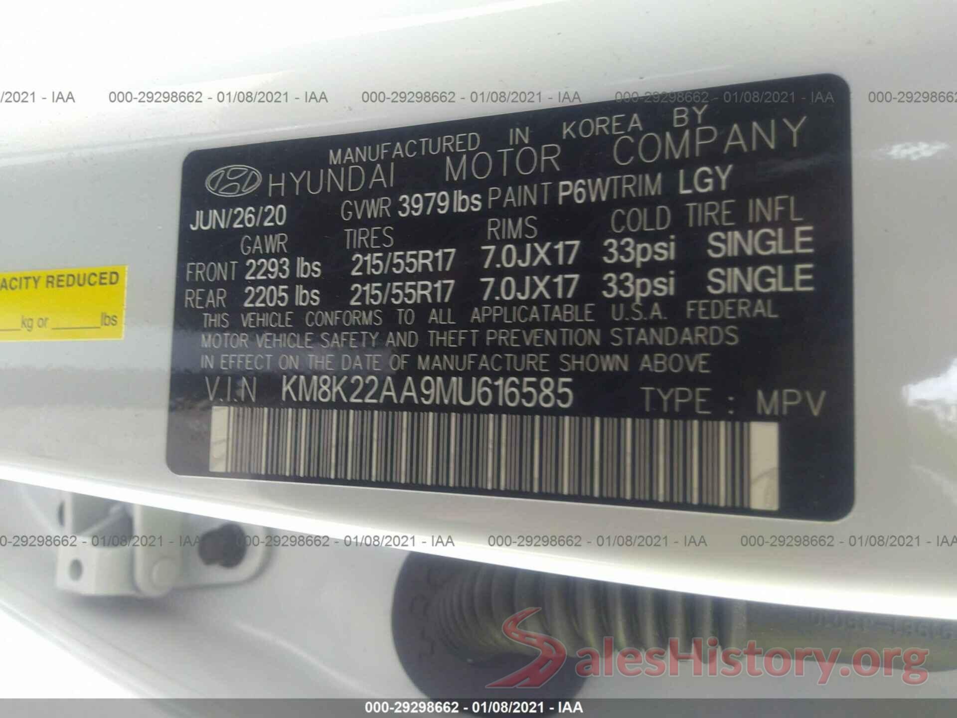 KM8K22AA9MU616585 2021 HYUNDAI KONA