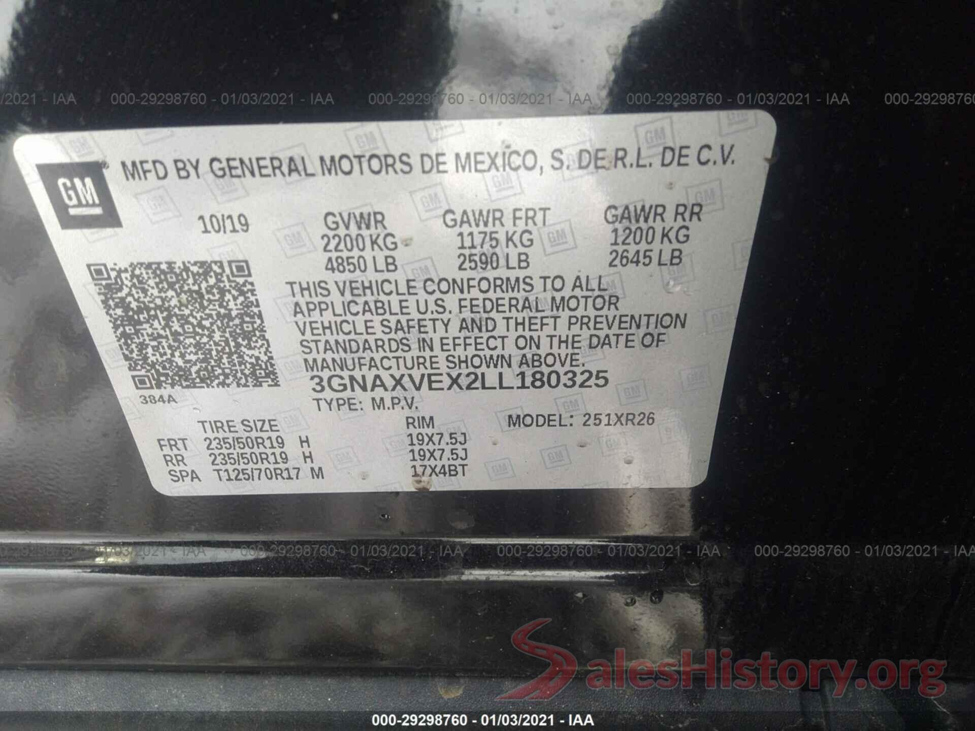 3GNAXVEX2LL180325 2020 CHEVROLET EQUINOX