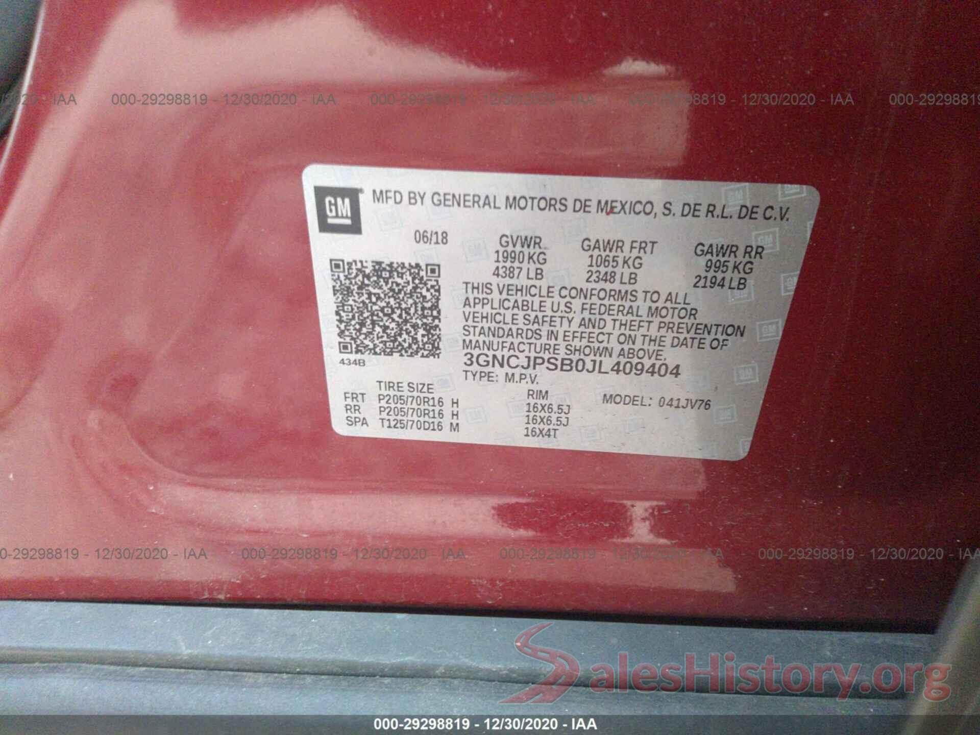 3GNCJPSB0JL409404 2018 CHEVROLET TRAX