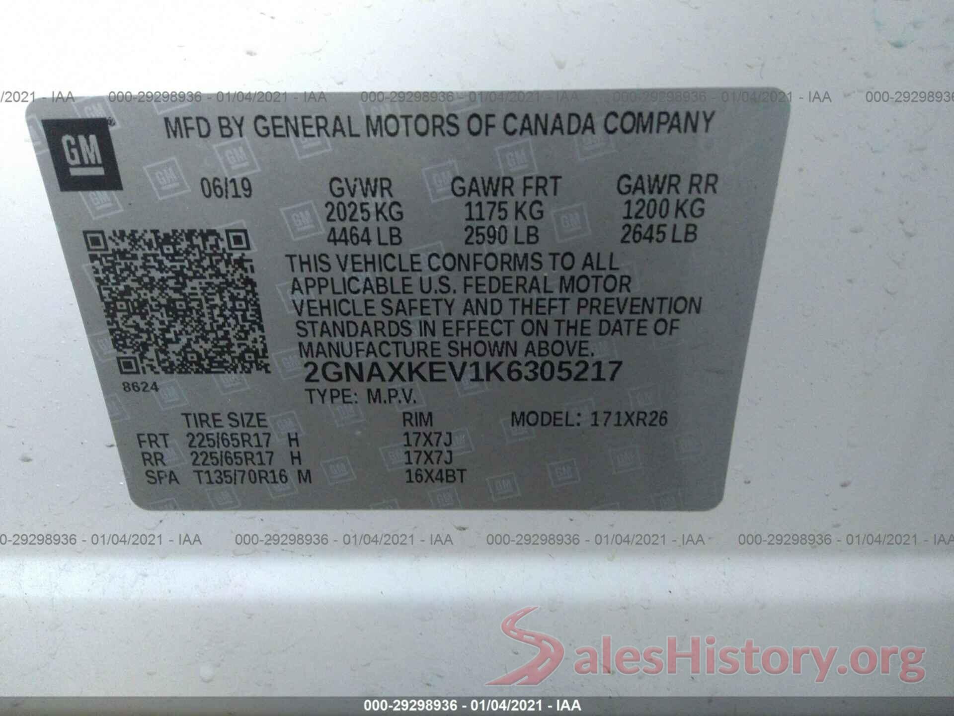 2GNAXKEV1K6305217 2019 CHEVROLET EQUINOX